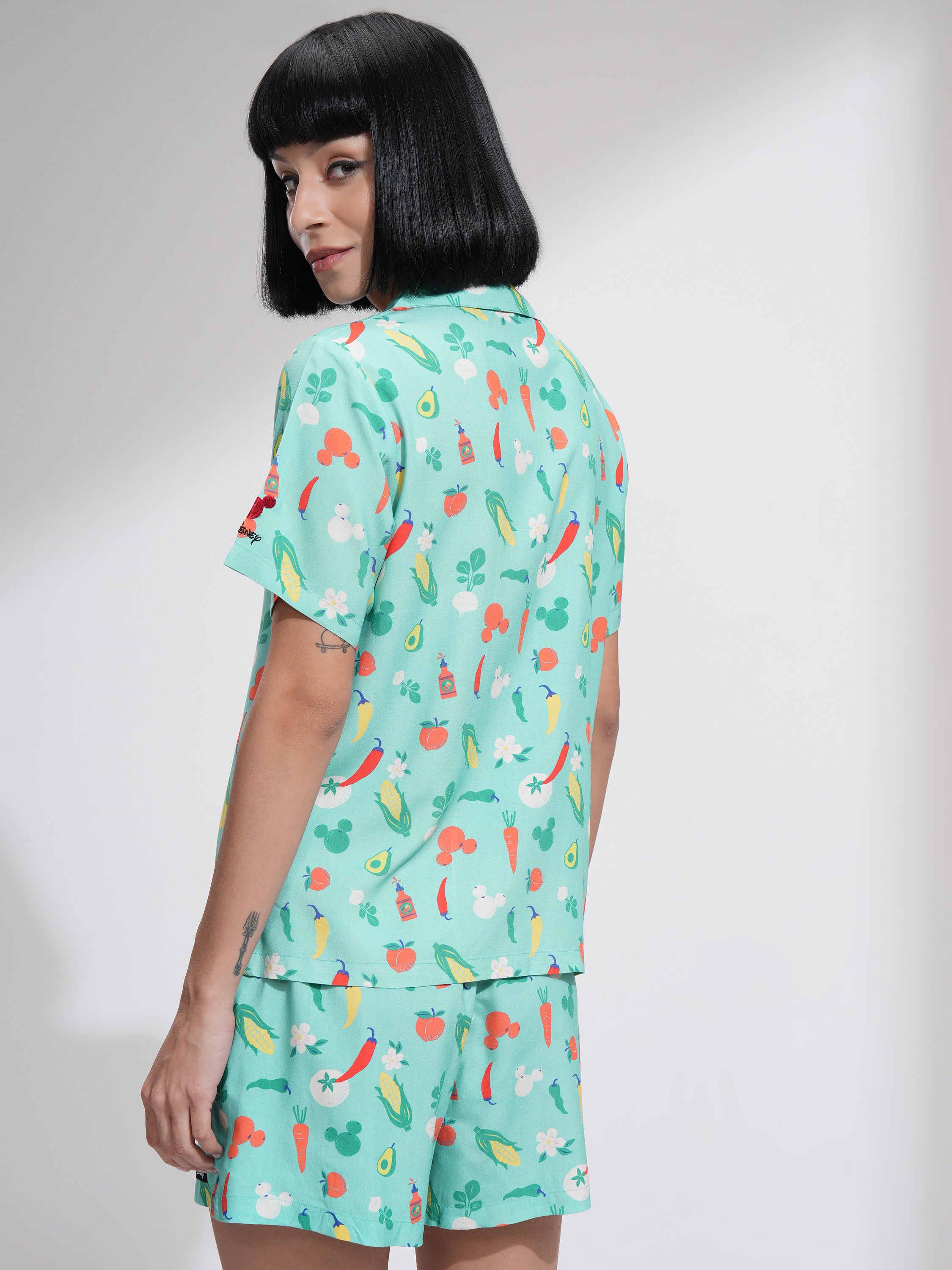 Disney By Tokyo Talkies Women Green Mickey Mouse Shirt With Short - Green - Image 3