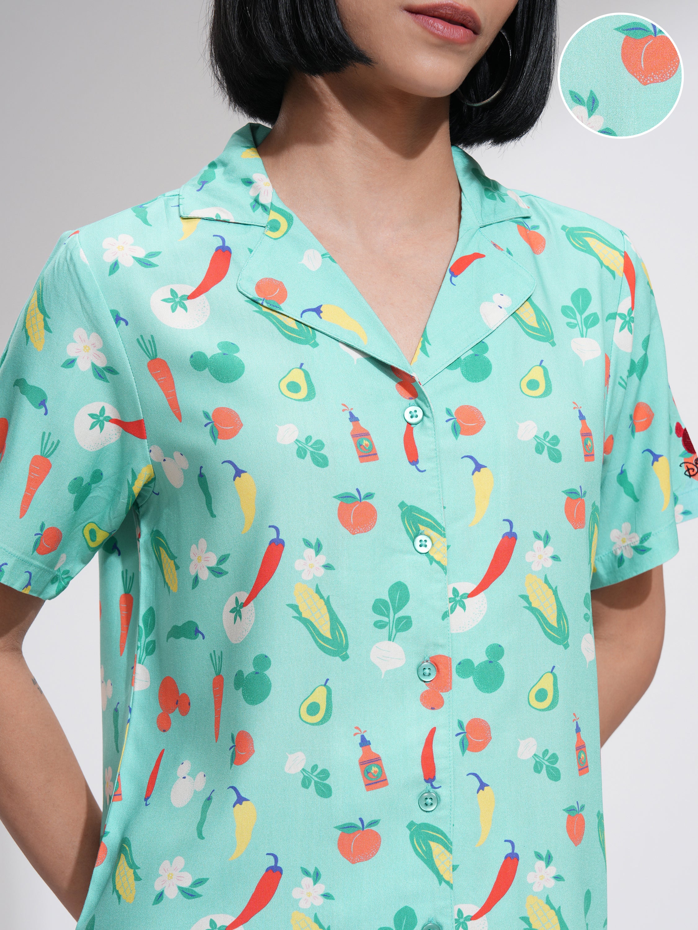 Disney By Tokyo Talkies Women Green Mickey Mouse Shirt With Short - Green - Image 5