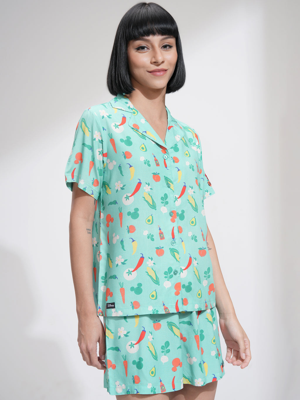 Disney By Tokyo Talkies Women Green Mickey Mouse Shirt With Short - Green - Image 6