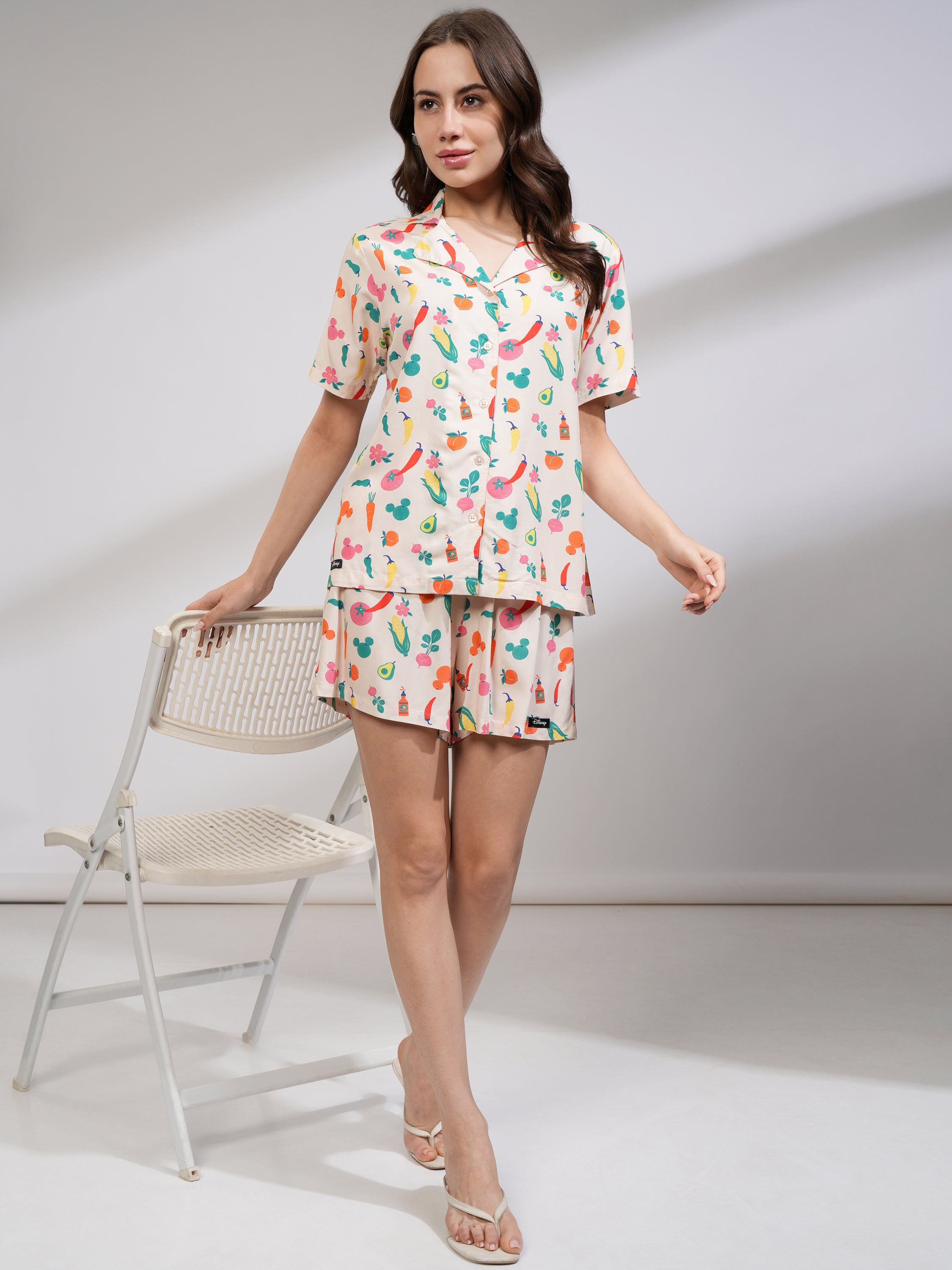 Disney By Tokyo Talkies Women Off White Mickey Mouse Shirt With Short - Off White - Image 2
