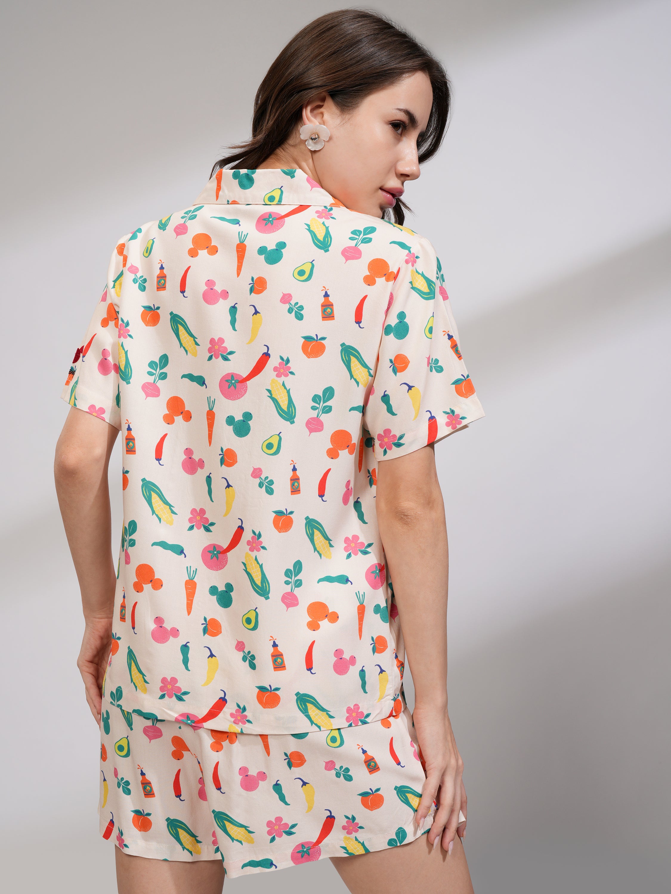 Disney By Tokyo Talkies Women Off White Mickey Mouse Shirt With Short - Off White - Image 3