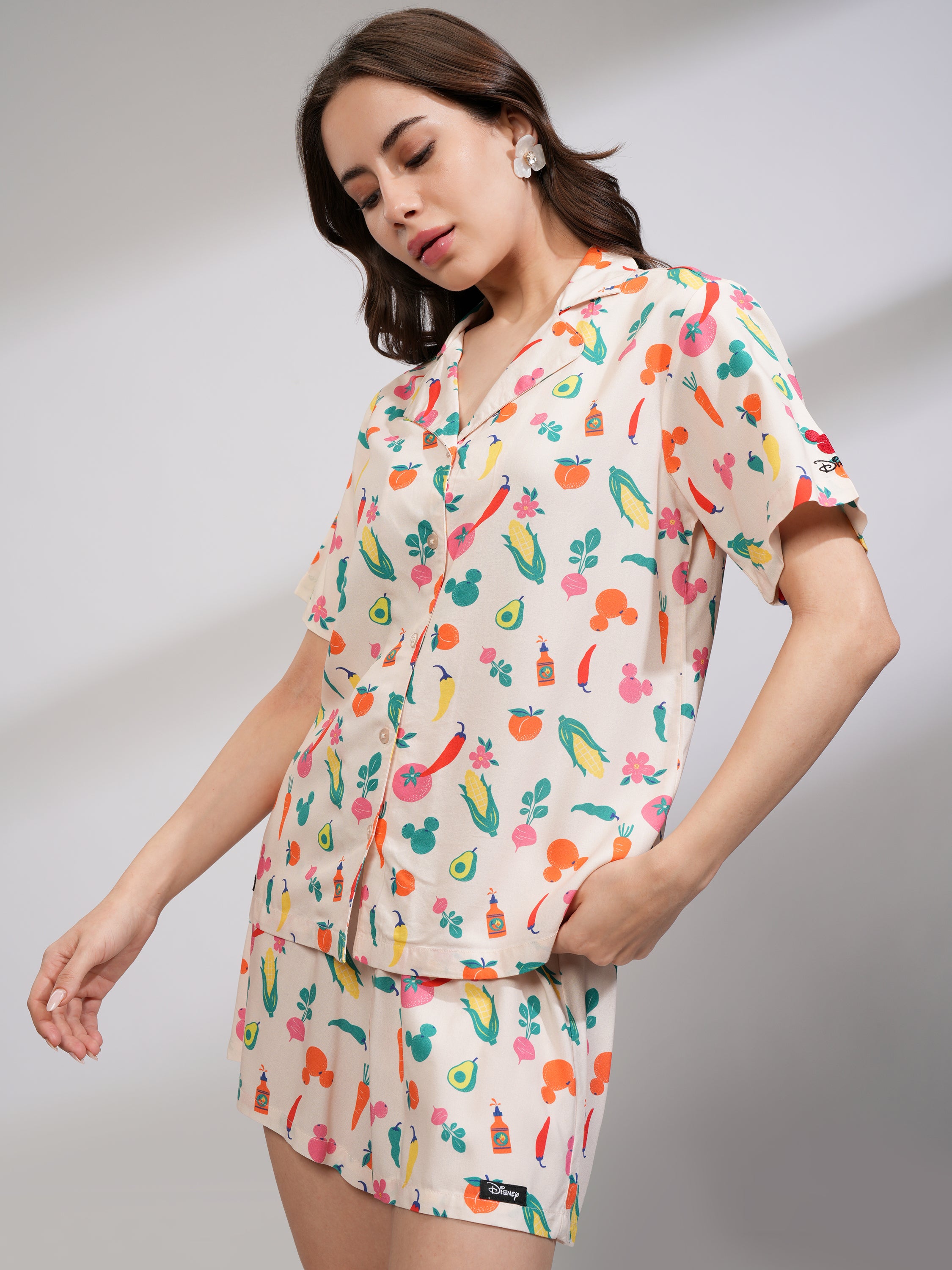 Disney By Tokyo Talkies Women Off White Mickey Mouse Shirt With Short - Off White - Image 4