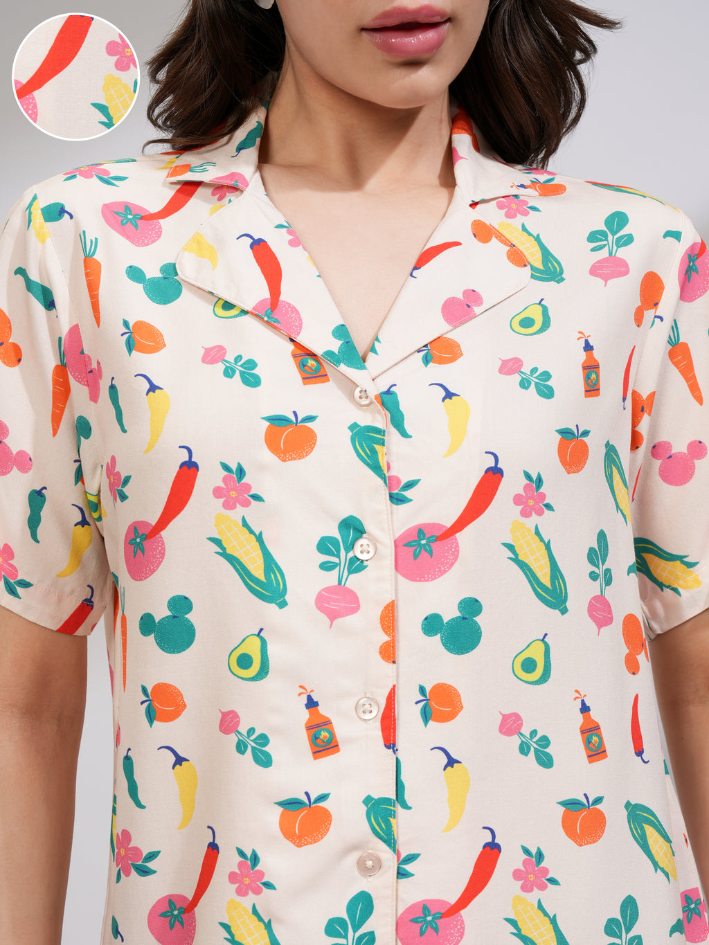 Disney By Tokyo Talkies Women Off White Mickey Mouse Shirt With Short - Off White - Image 5