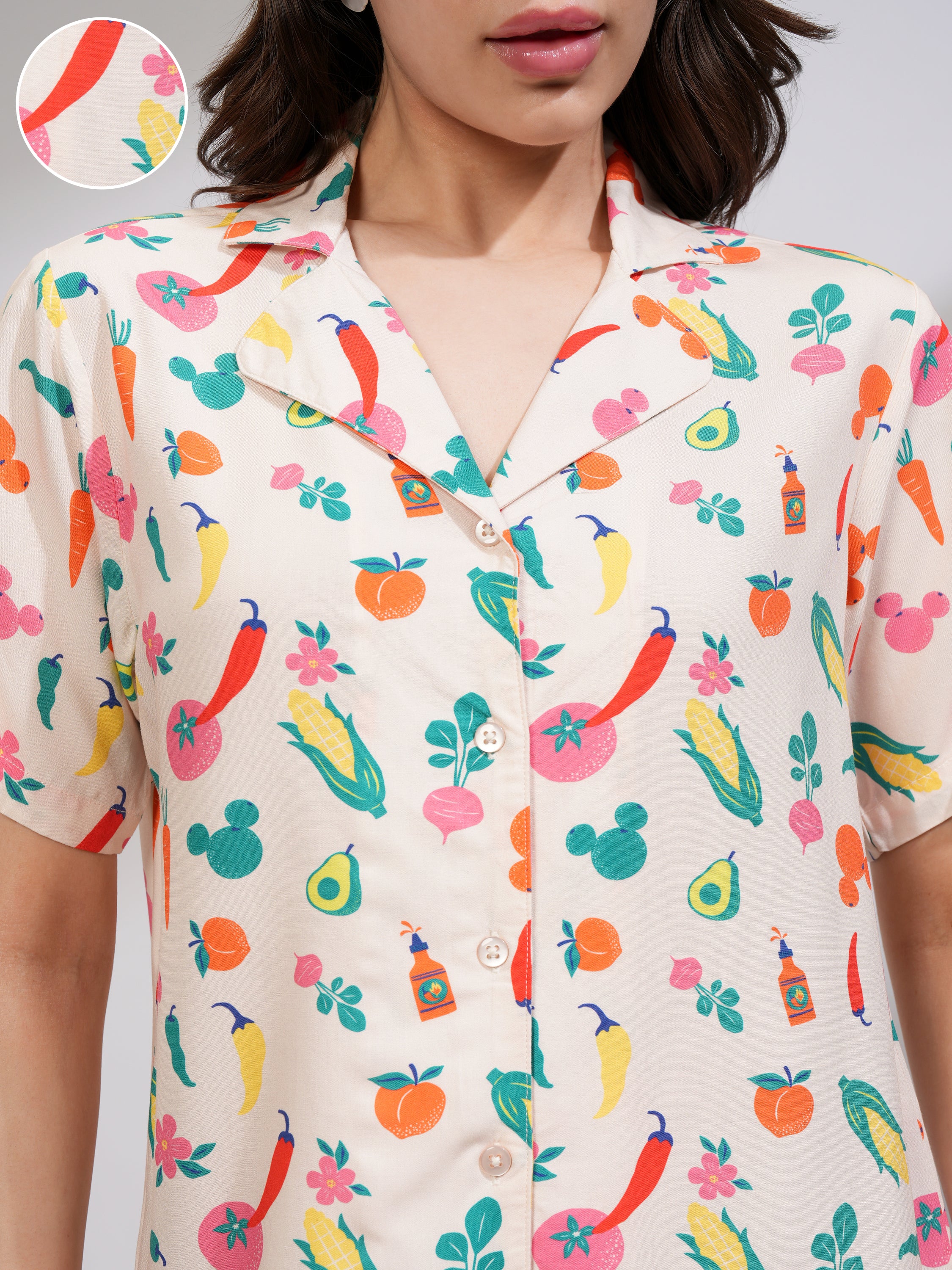 Disney By Tokyo Talkies Women Off White Mickey Mouse Shirt With Short - Off White - Image 5