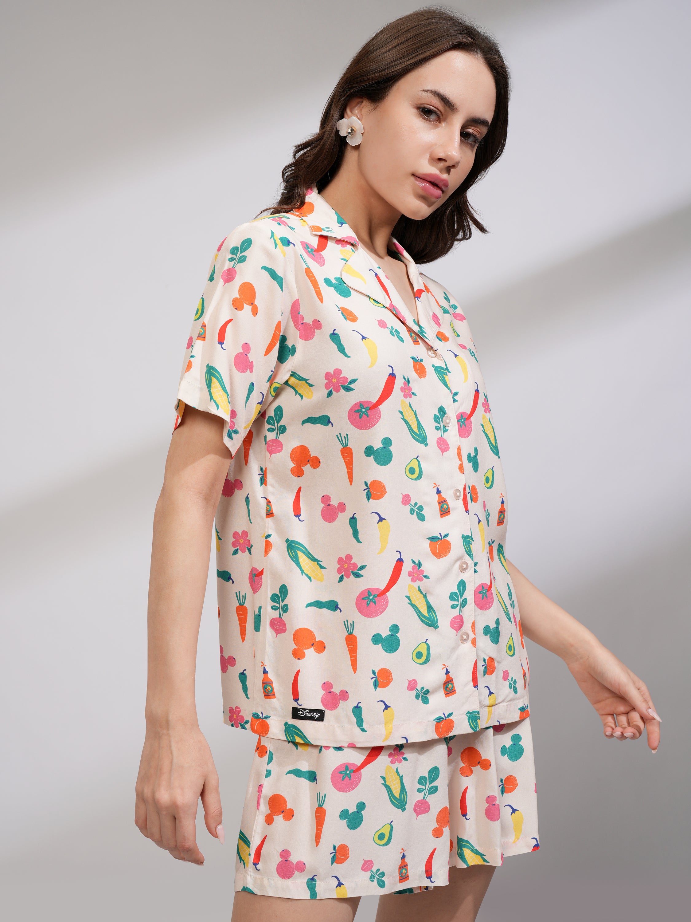 Disney By Tokyo Talkies Women Off White Mickey Mouse Shirt With Short - Off White - Image 6