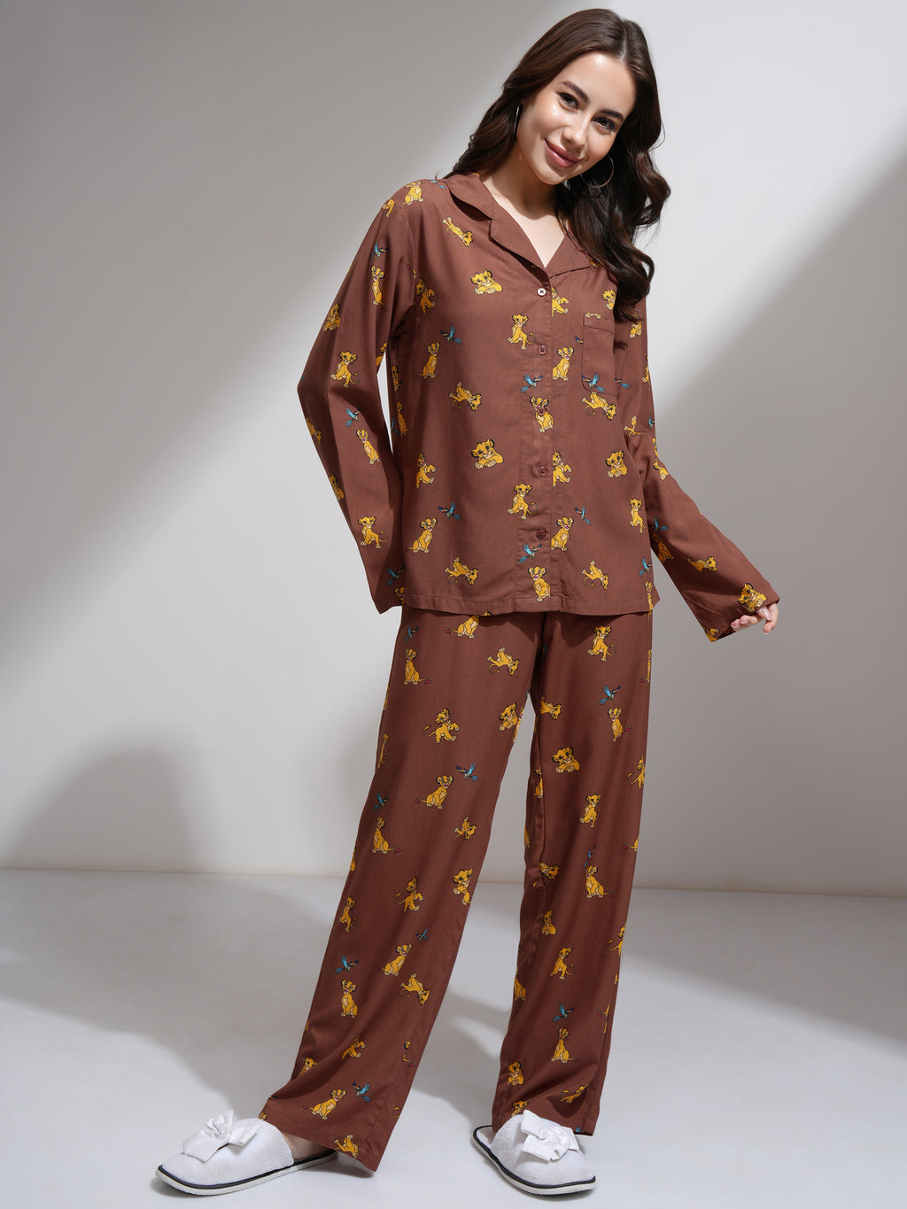 Disney By Tokyo Talkies Women Brown Simba Shirt With Palazzos - Brown - Image 1