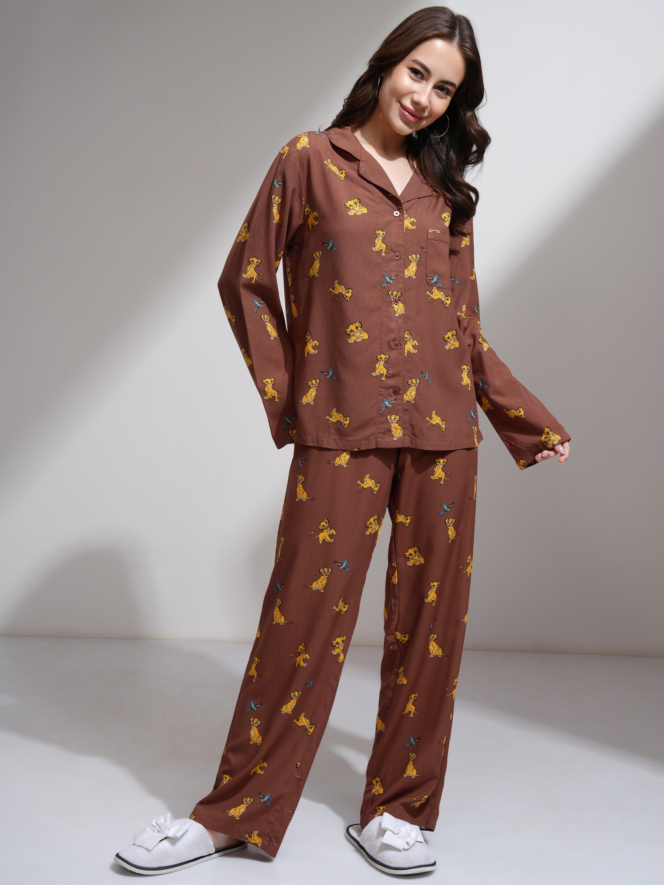 Disney By Tokyo Talkies Women Brown Simba Shirt With Palazzos - Brown - Image 1