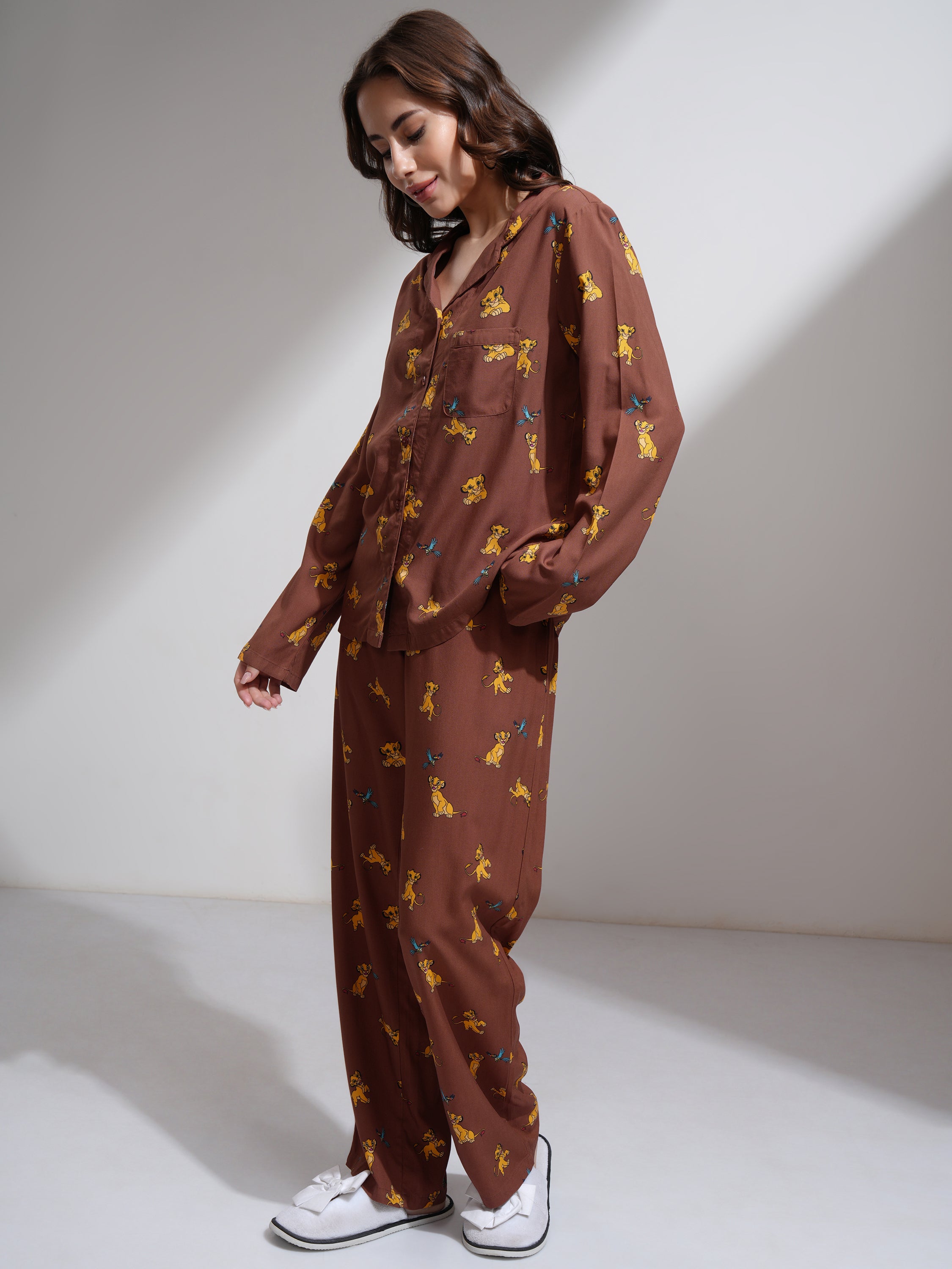 Disney By Tokyo Talkies Women Brown Simba Shirt With Palazzos - Brown - Image 2