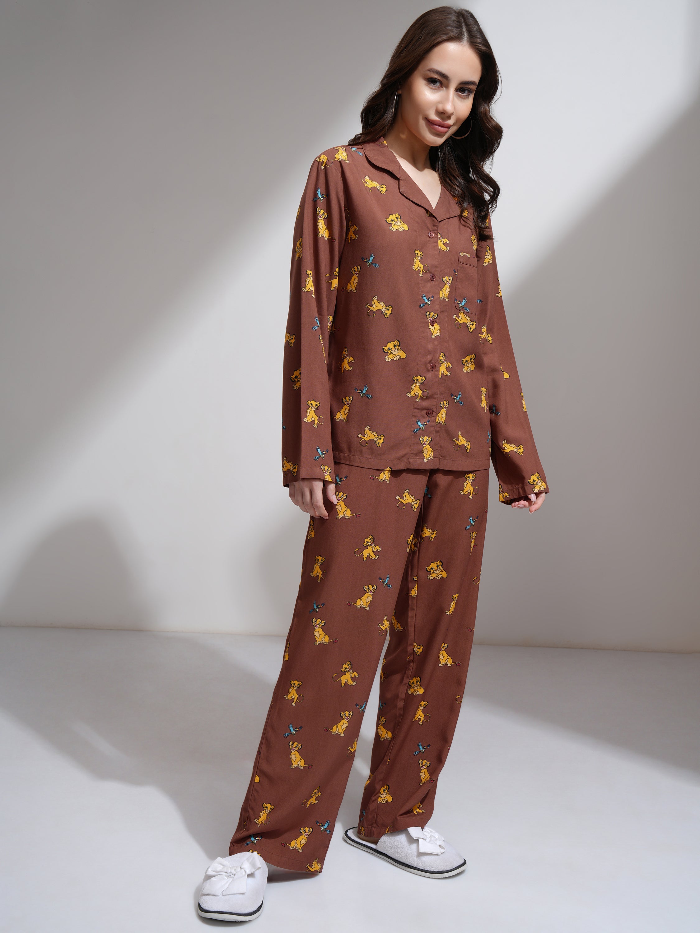 Disney By Tokyo Talkies Women Brown Simba Shirt With Palazzos - Brown - Image 4