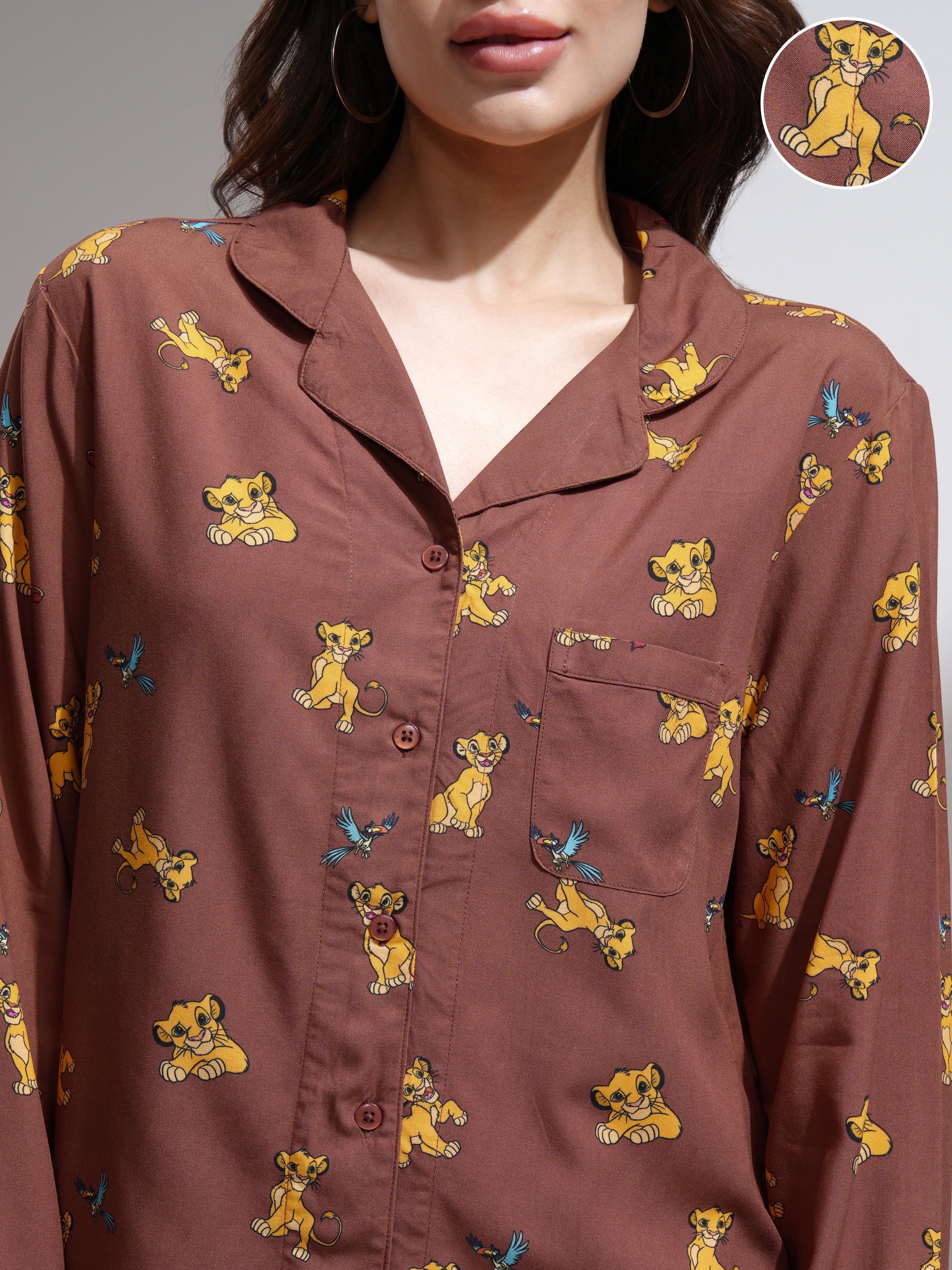 Disney By Tokyo Talkies Women Brown Simba Shirt With Palazzos - Brown - Image 5