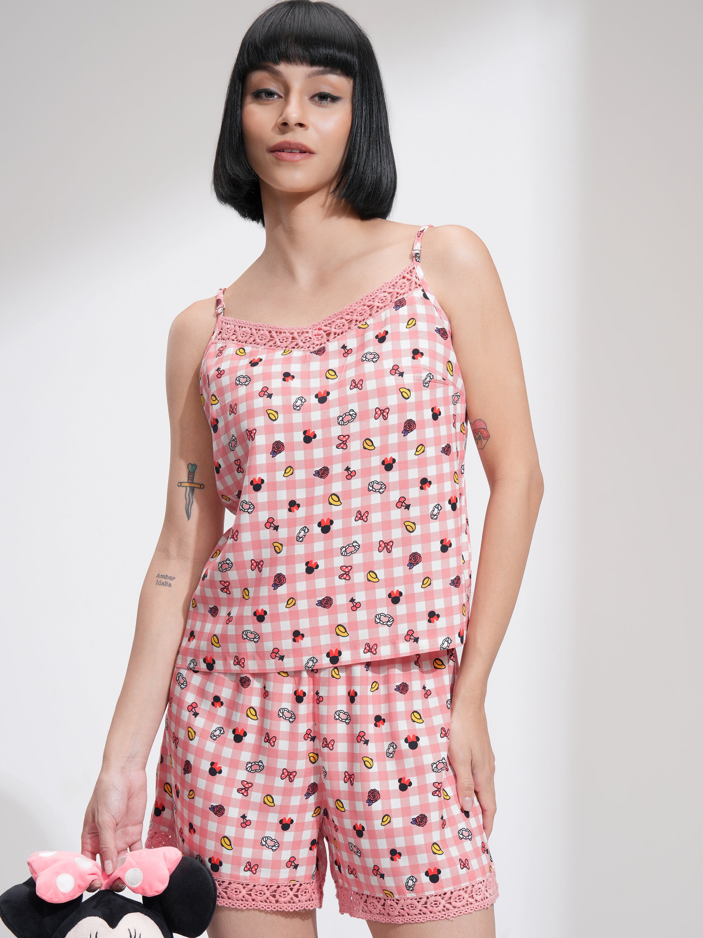 Disney By Tokyo Talkies Women Pink Mickey Mouse Top With Short - Pink - Image 1