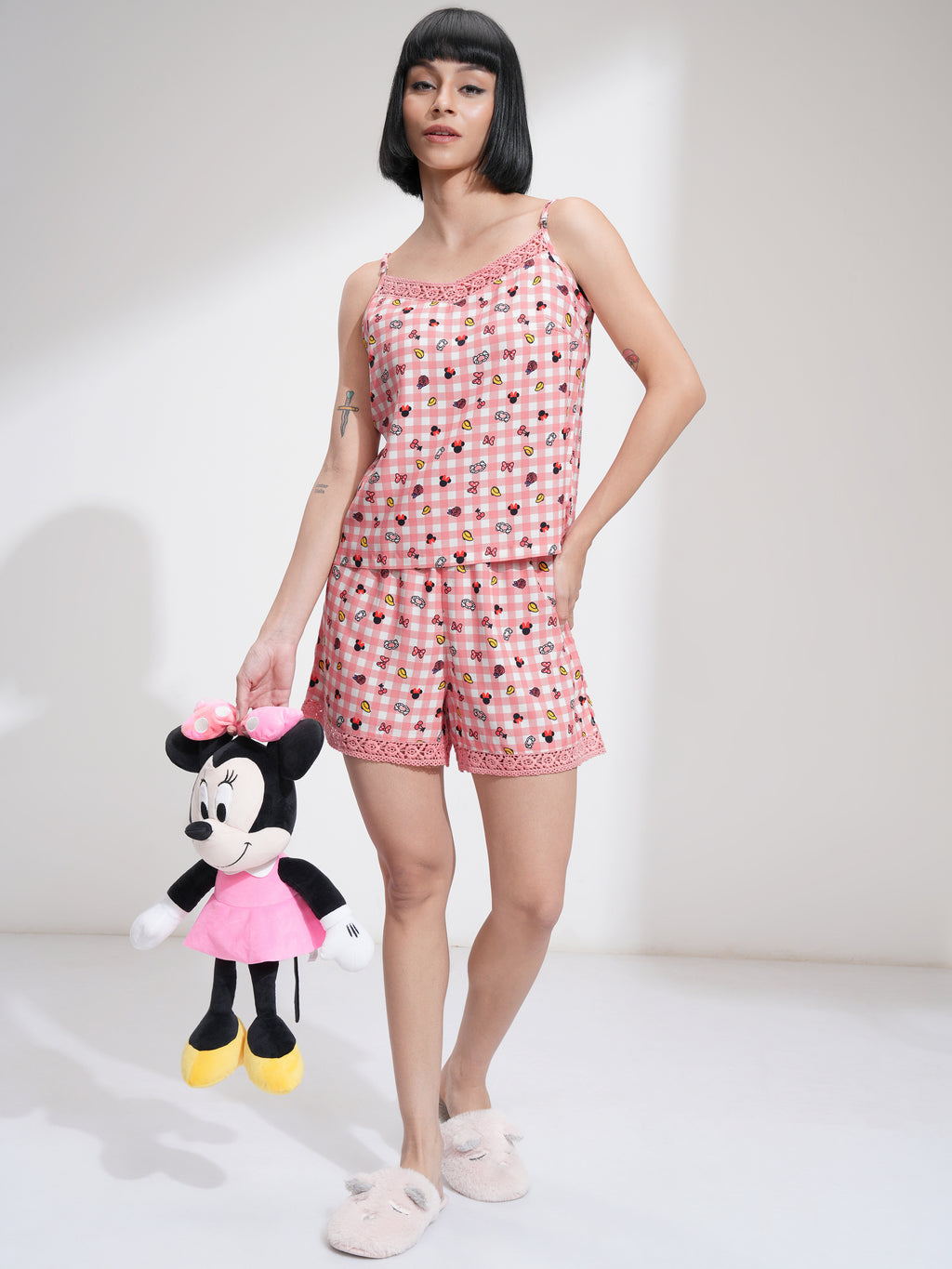 Disney By Tokyo Talkies Women Pink Mickey Mouse Top With Short - Pink - Image 2