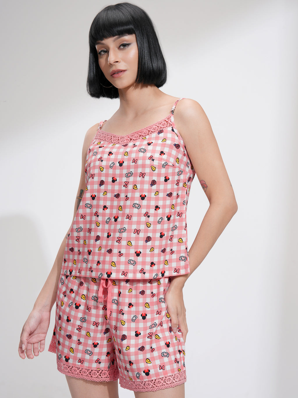 Disney By Tokyo Talkies Women Pink Mickey Mouse Top With Short - Pink - Image 4