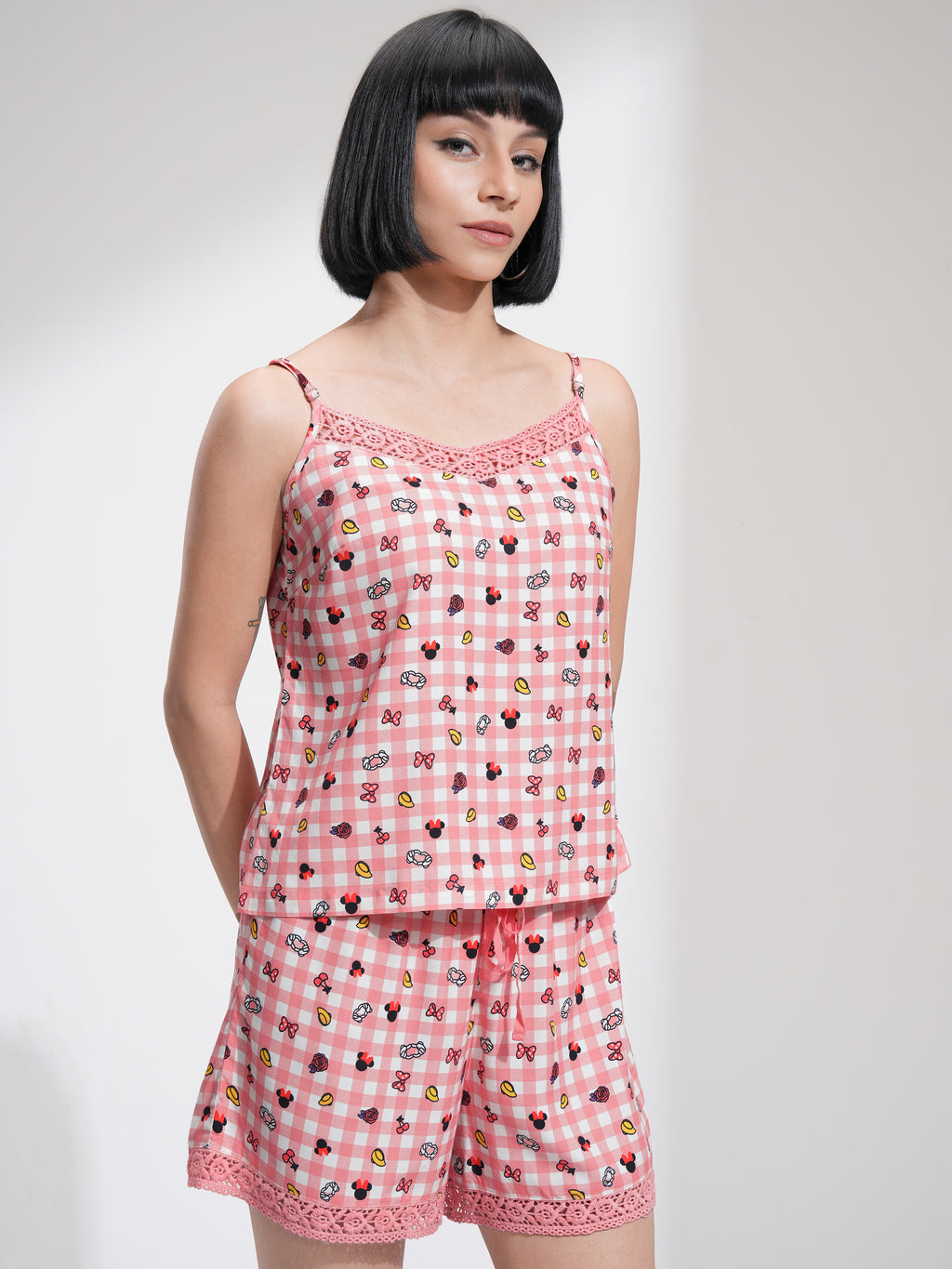 Disney By Tokyo Talkies Women Pink Mickey Mouse Top With Short - Pink - Image 6