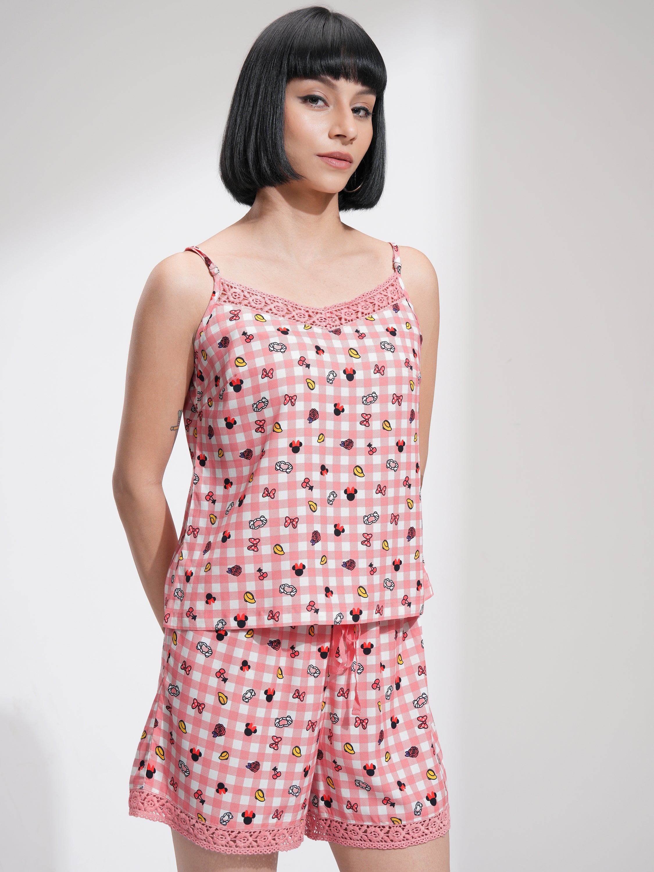 Disney By Tokyo Talkies Women Pink Mickey Mouse Top With Short - Pink - Image 6
