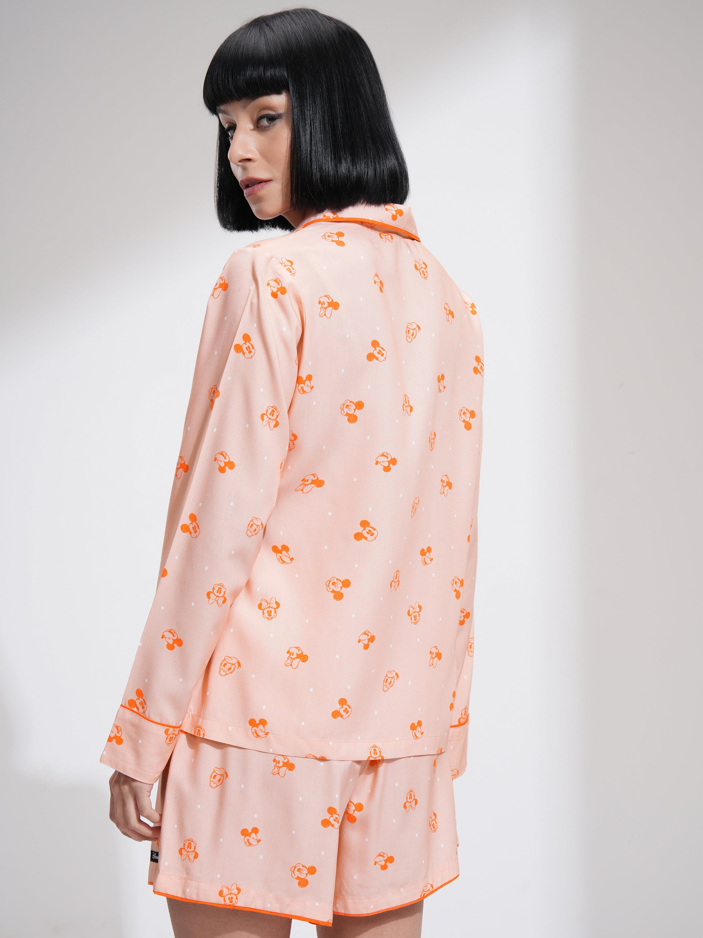 Disney By Tokyo Talkies Women Peach Mickey Mouse Shirt With Short - Peach - Image 3