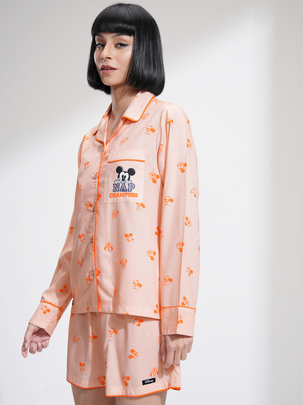 Disney By Tokyo Talkies Women Peach Mickey Mouse Shirt With Short - Peach - Image 4
