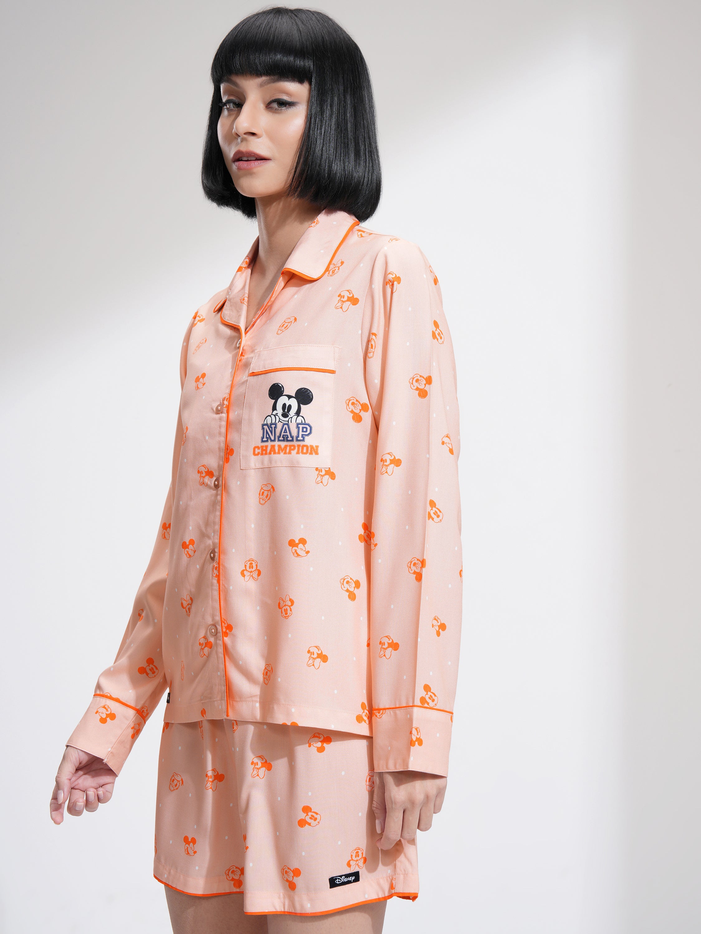 Disney By Tokyo Talkies Women Peach Mickey Mouse Shirt With Short - Peach - Image 4