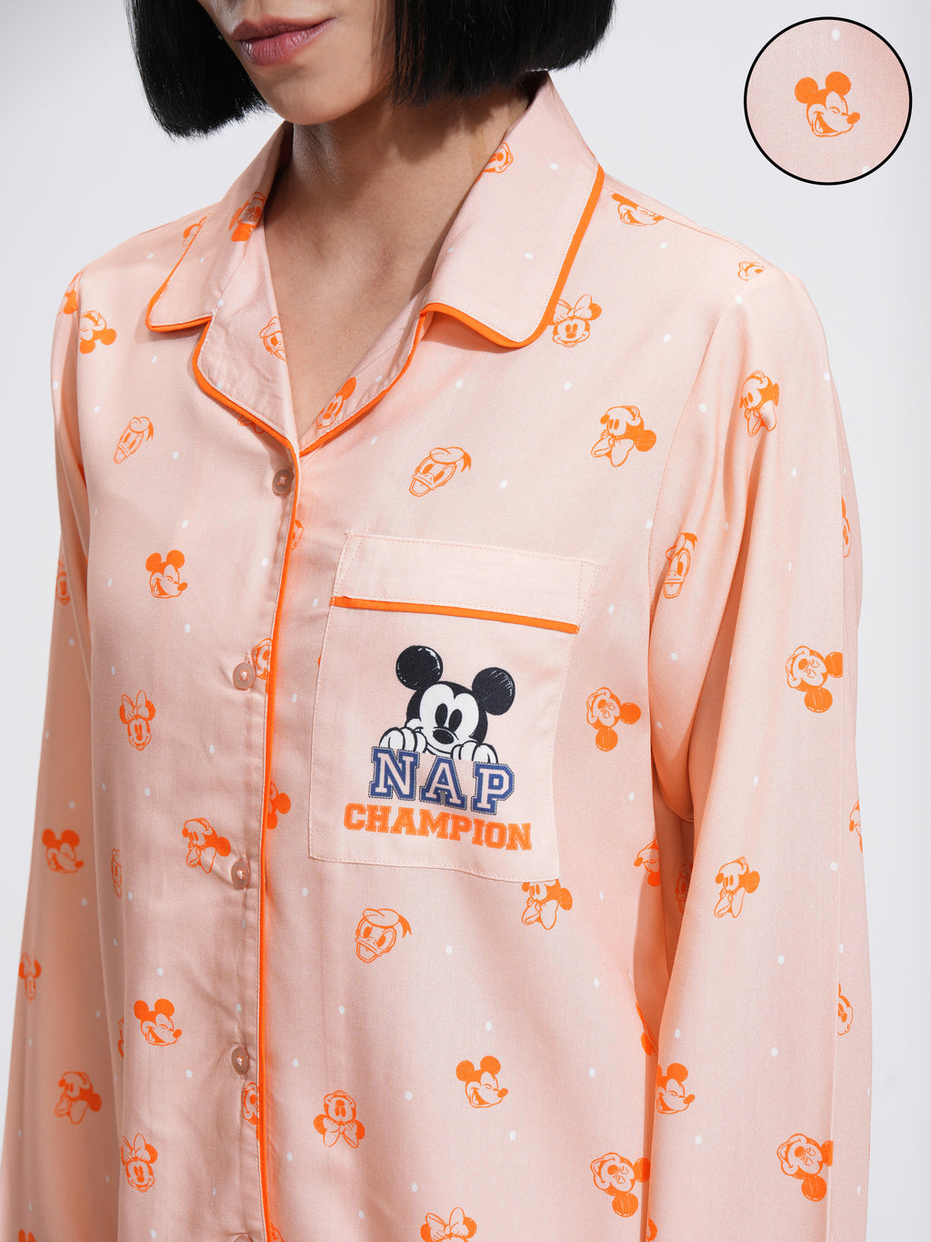 Disney By Tokyo Talkies Women Peach Mickey Mouse Shirt With Short - Peach - Image 5