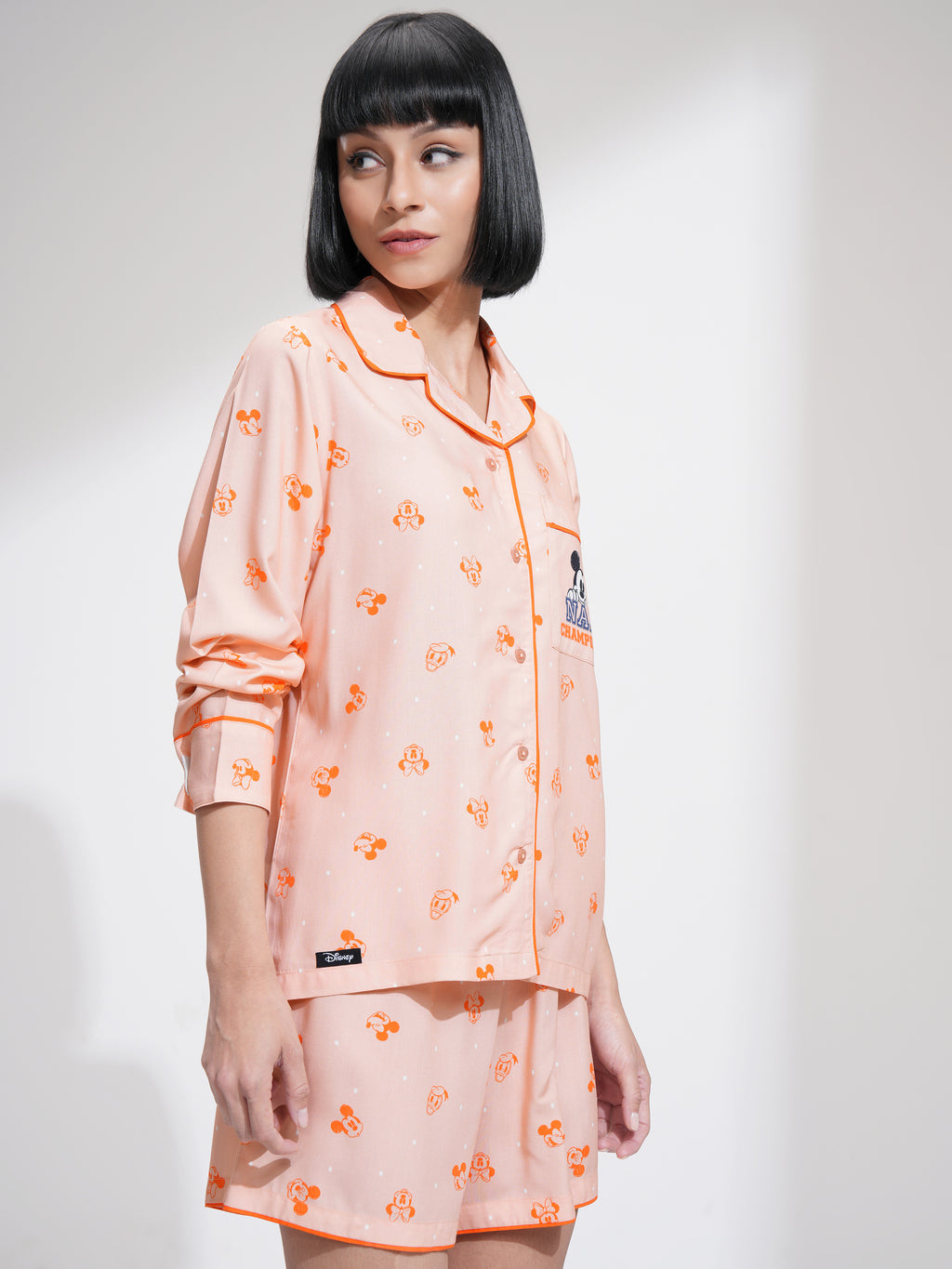 Disney By Tokyo Talkies Women Peach Mickey Mouse Shirt With Short - Peach - Image 6