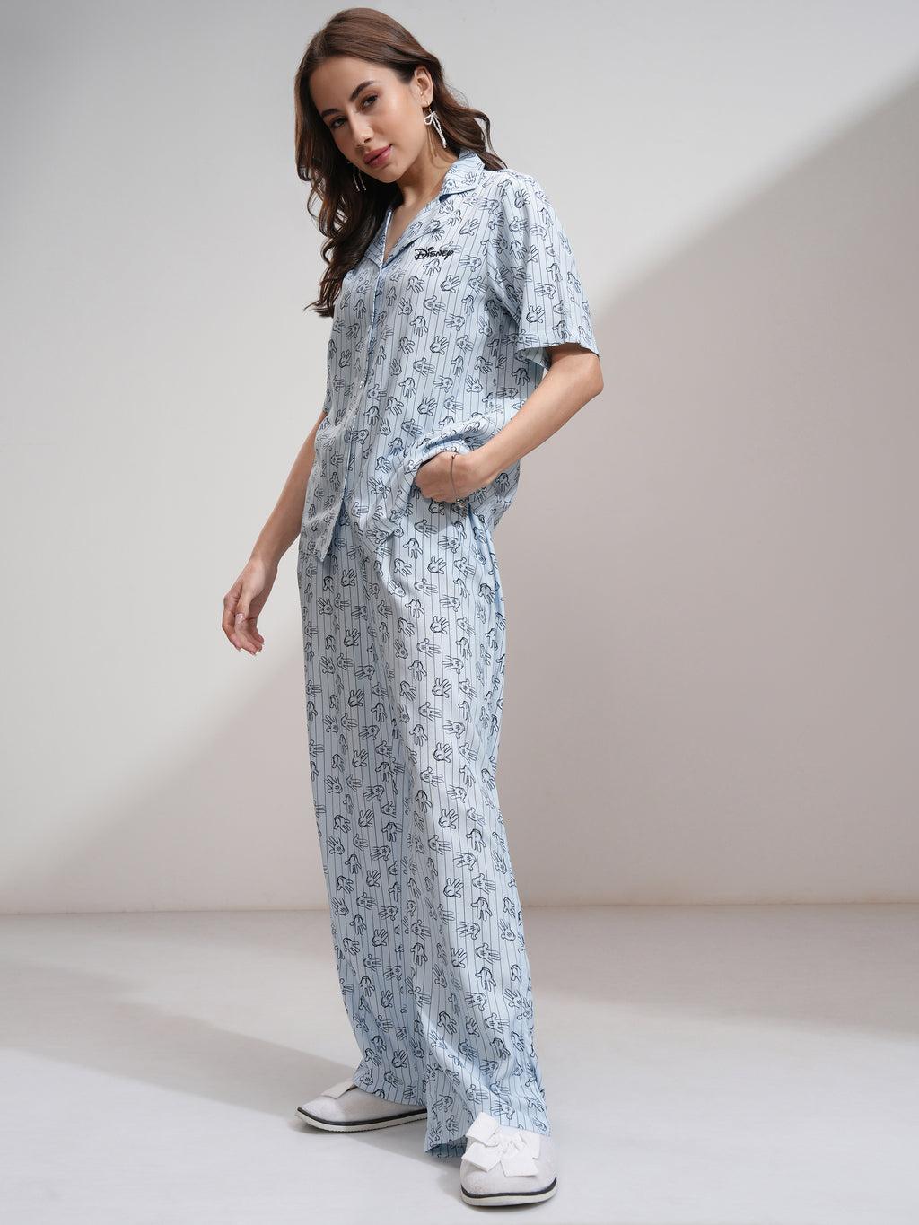 Disney By Tokyo Talkies Women Blue Mickey Mouse Shirt With Palazzos - Blue - Image 2