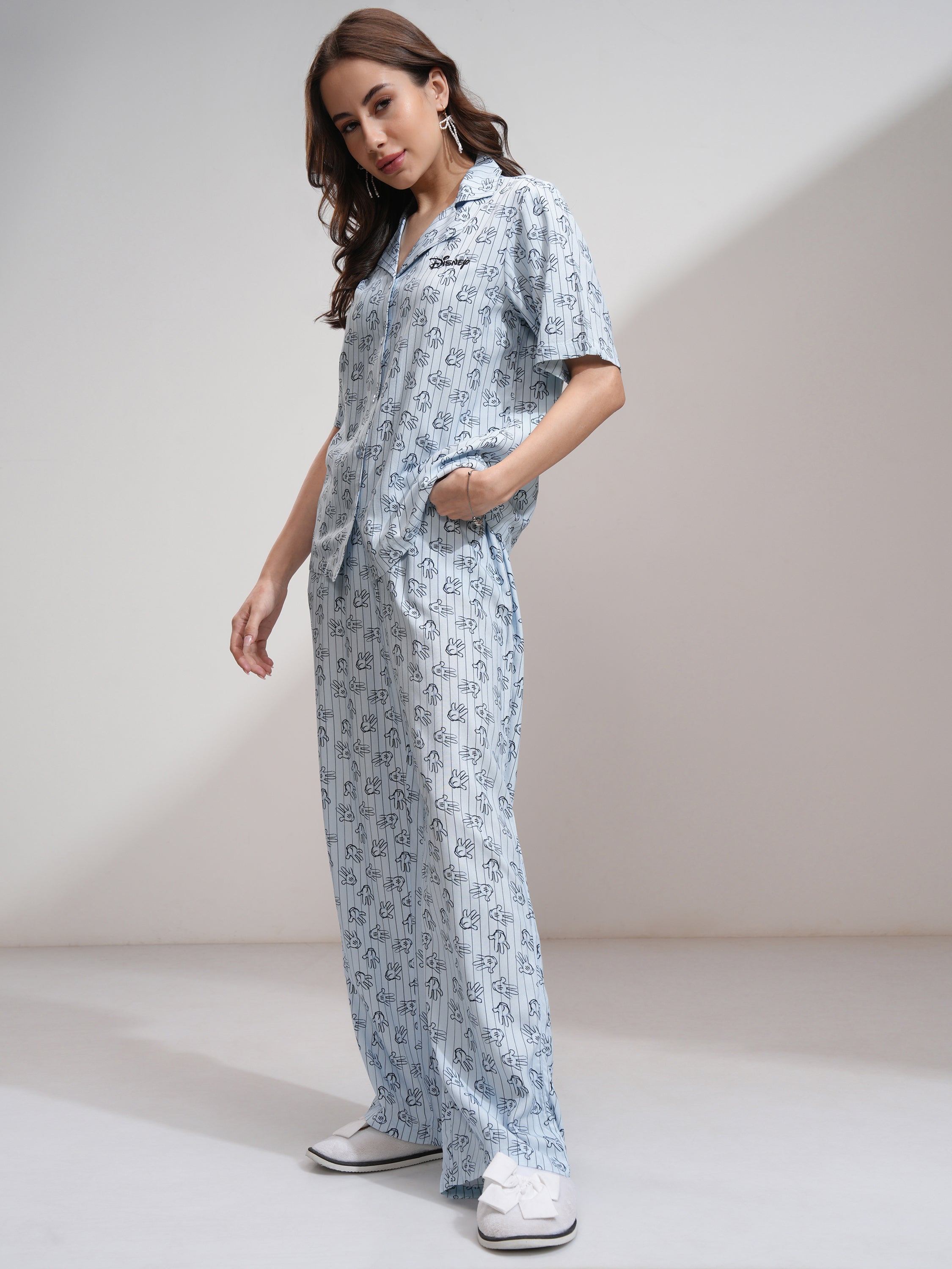 Disney By Tokyo Talkies Women Blue Mickey Mouse Shirt With Palazzos - Blue - Image 2