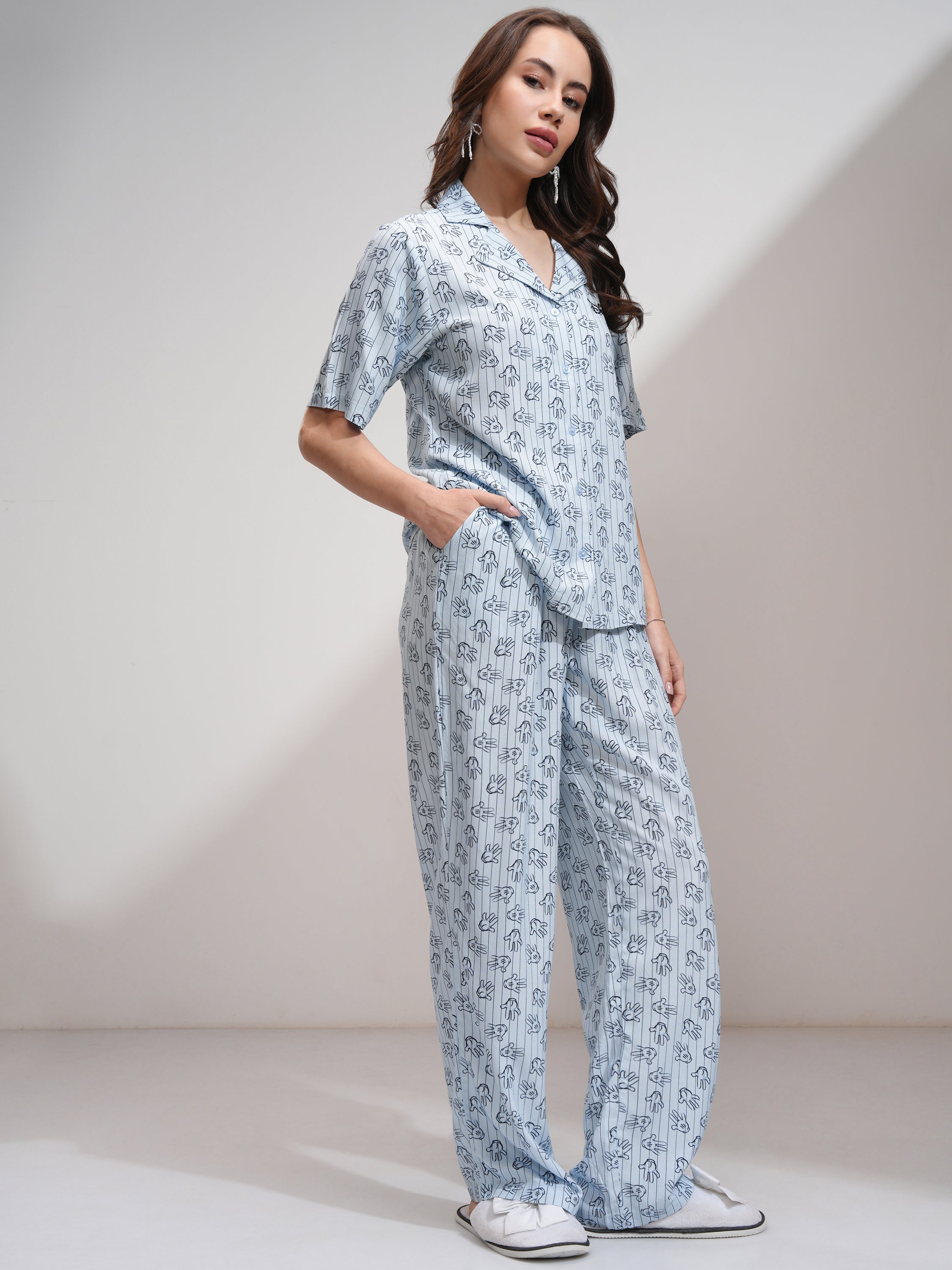 Disney By Tokyo Talkies Women Blue Mickey Mouse Shirt With Palazzos - Blue - Image 4