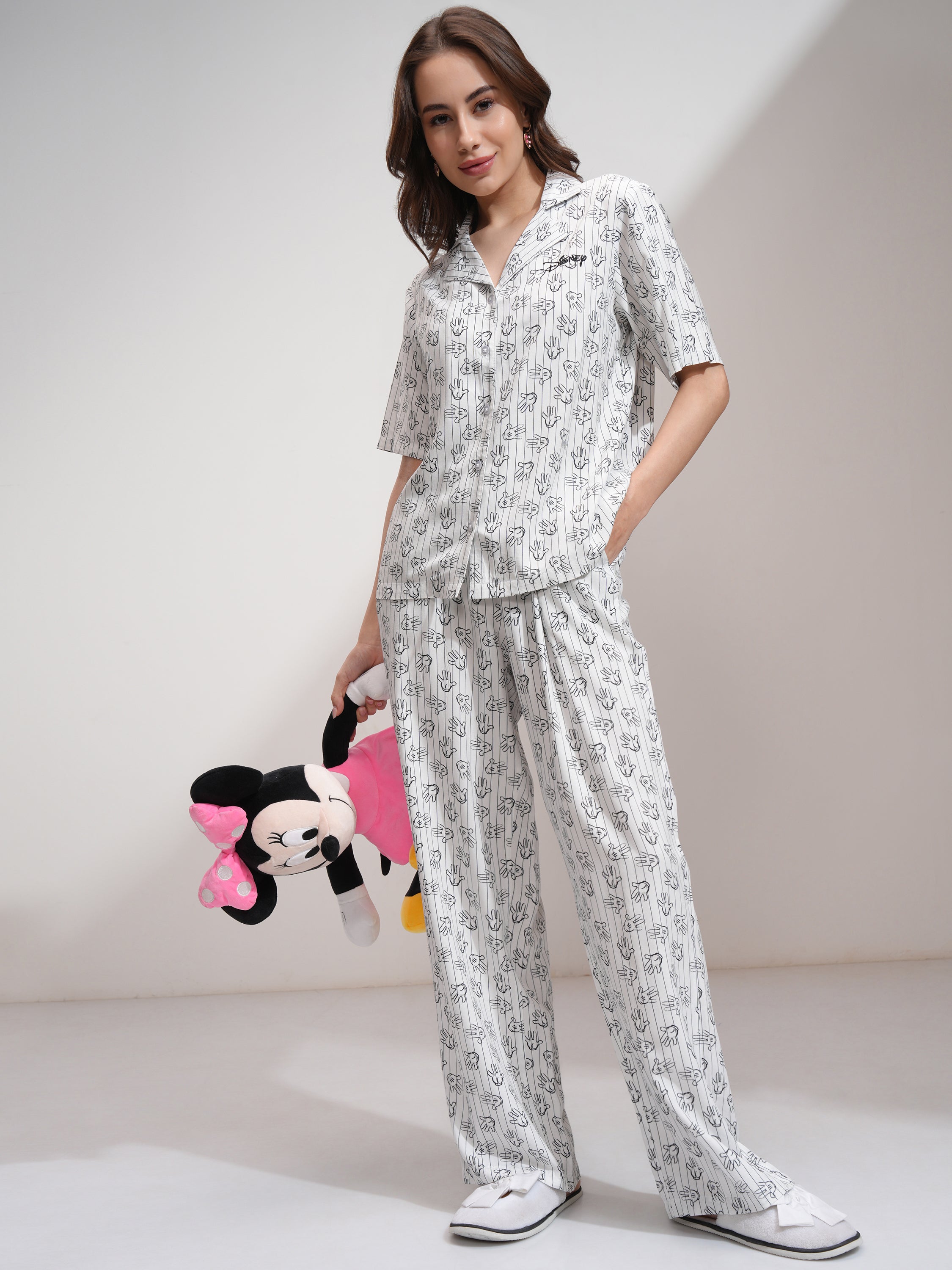 Disney By Tokyo Talkies Women White Mickey Mouse Shirt With Palazzos - White - Image 1