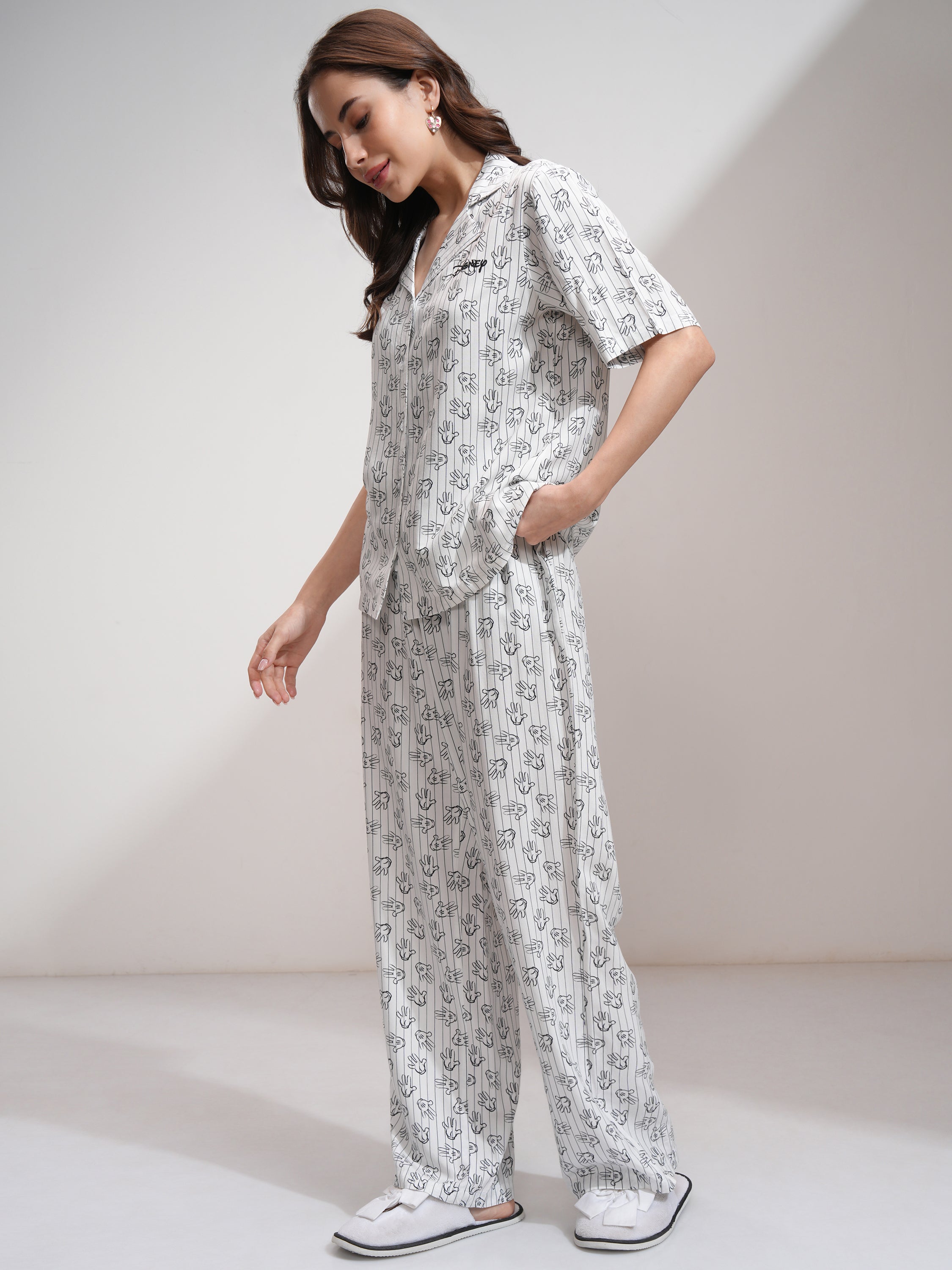 Disney By Tokyo Talkies Women White Mickey Mouse Shirt With Palazzos - White - Image 2