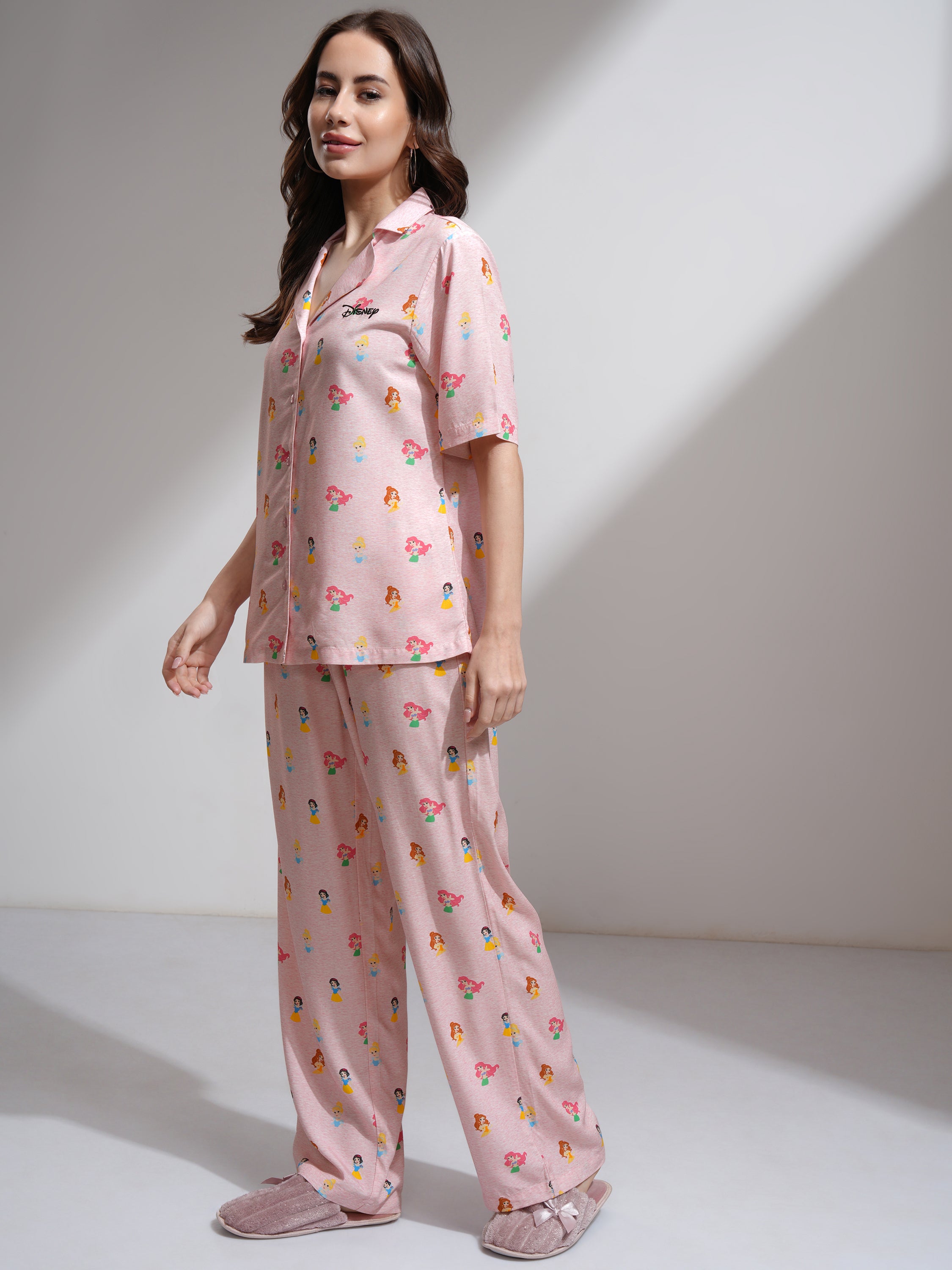 Disney By Tokyo Talkies Women Pink Disney Princess Shirt With Palazzos - Pink - Image 2