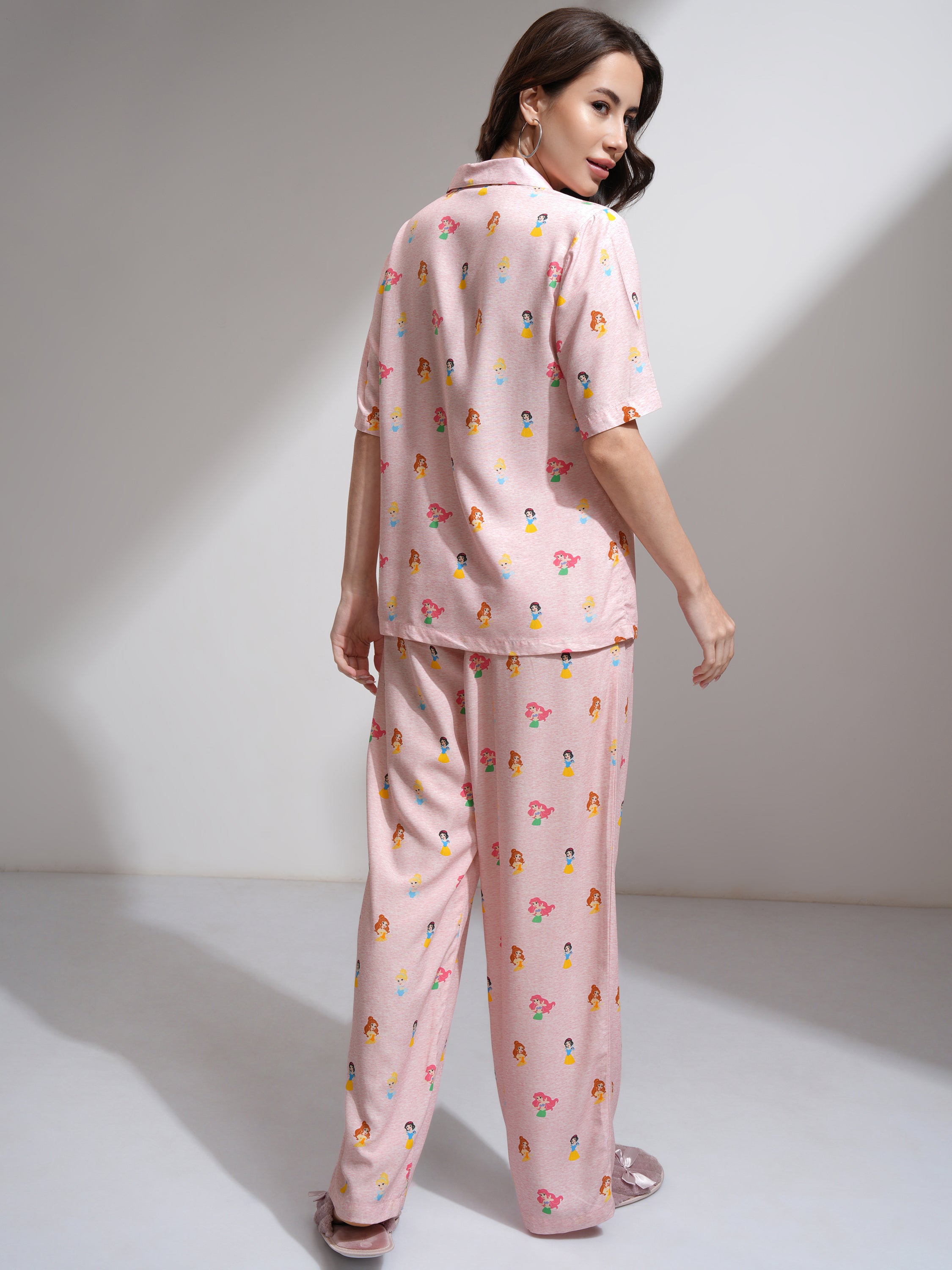Disney By Tokyo Talkies Women Pink Disney Princess Shirt With Palazzos - Pink - Image 3