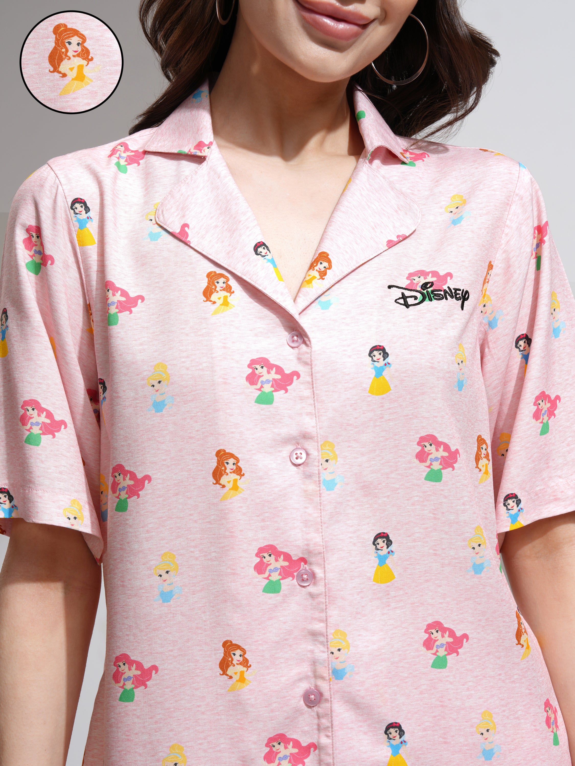 Disney By Tokyo Talkies Women Pink Disney Princess Shirt With Palazzos - Pink - Image 5