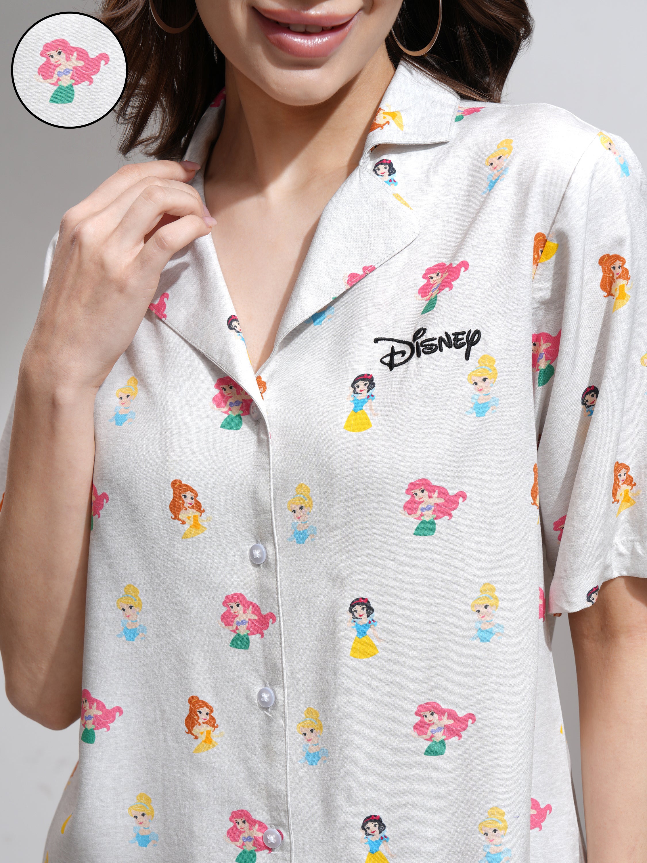 Disney By Tokyo Talkies Women Grey Disney Princess Shirt With Palazzos - Grey - Image 5