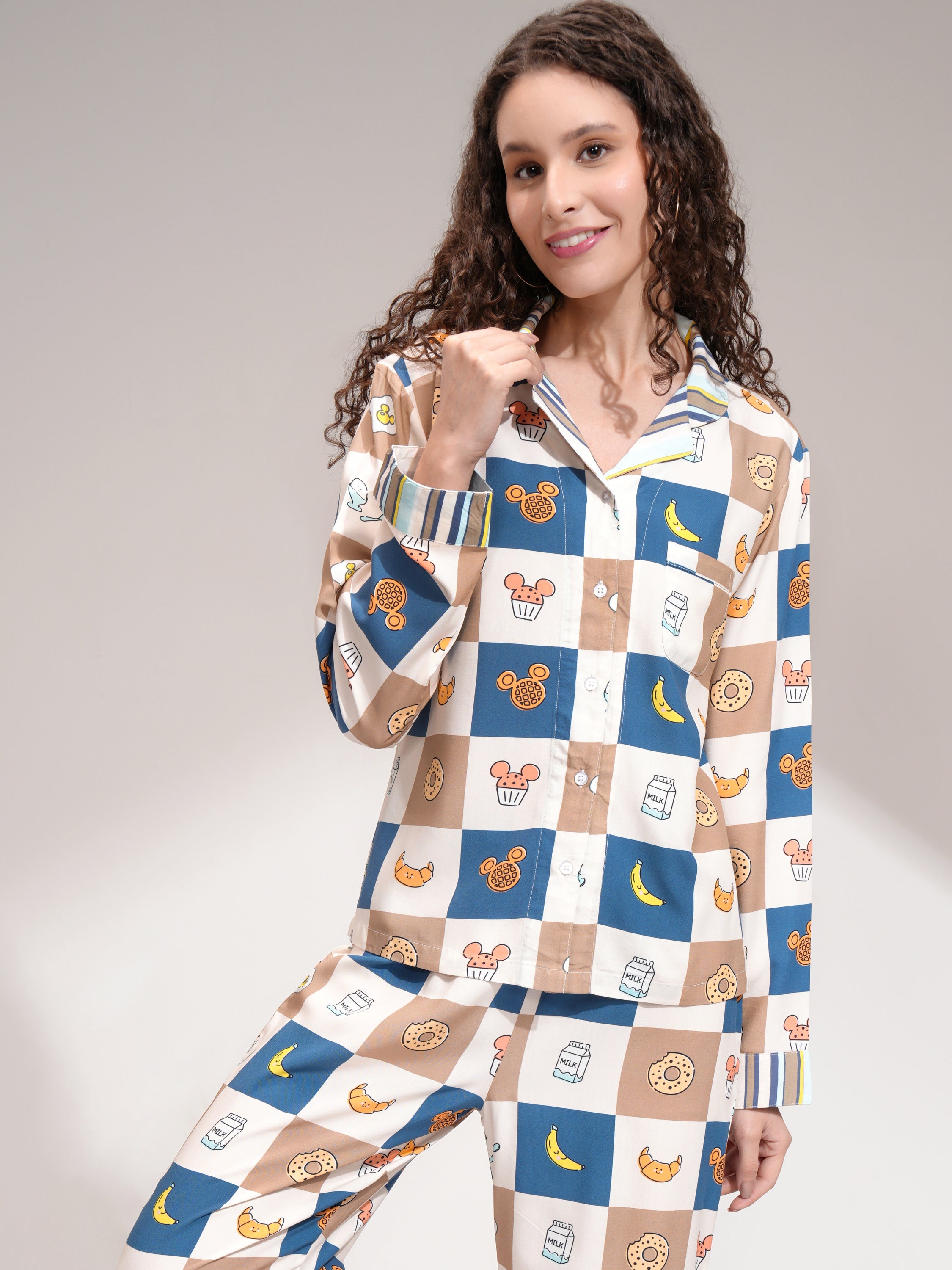 Disney By Tokyo Talkies Women Beige Mickey Mouse Shirt With Trouser - Beige - Image 1