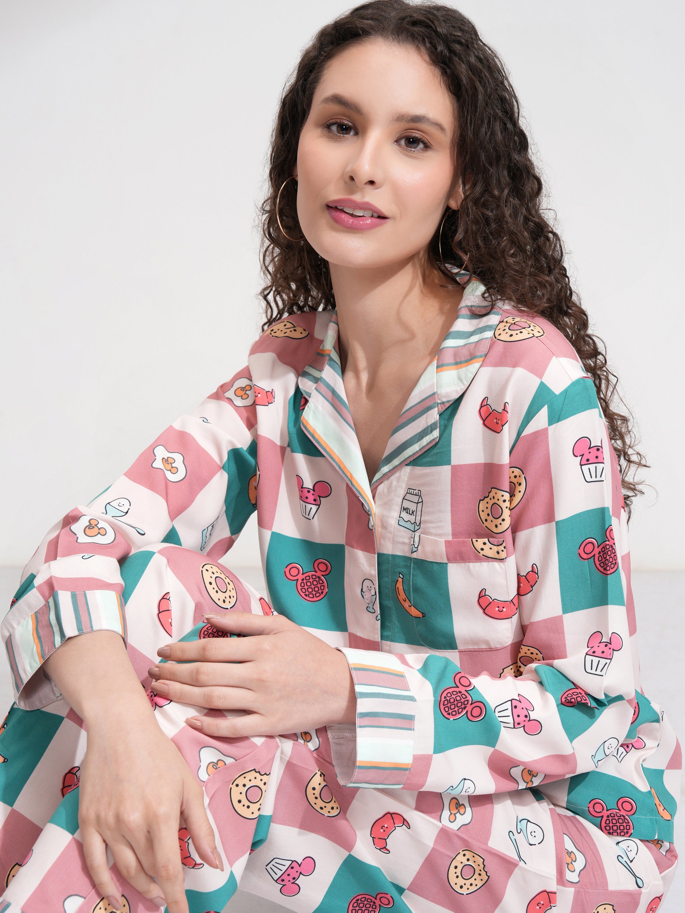 Disney By Tokyo Talkies Women Pink Mickey Mouse Shirt With Trouser - Pink - Image 1