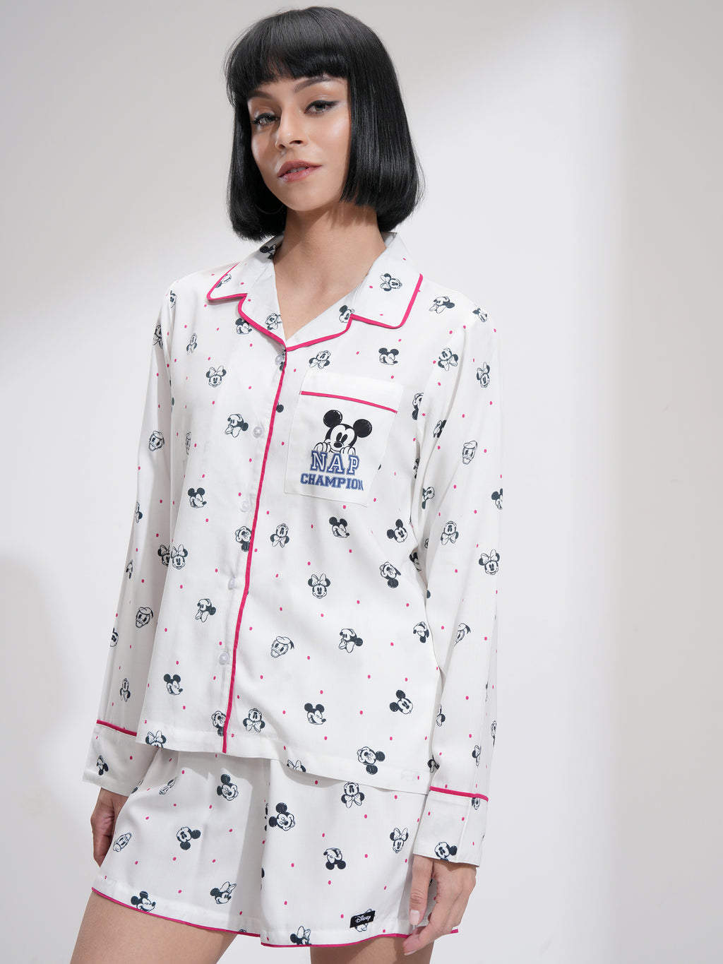 Disney By Tokyo Talkies Women White Mickey Mouse Shirt With Short - White - Image 4