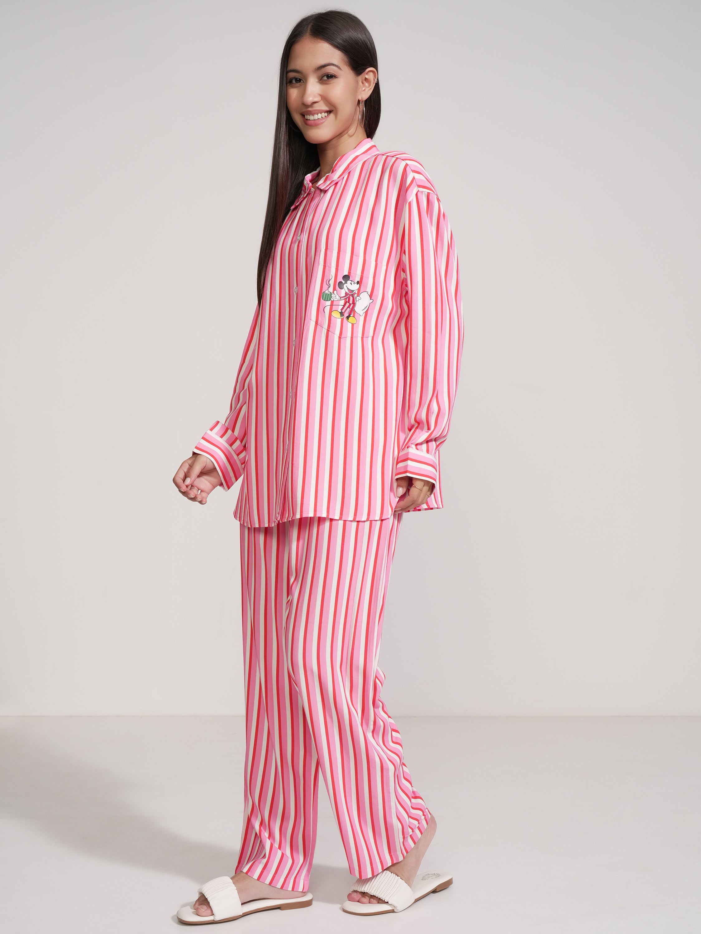 Disney By Tokyo Talkies Women Pink Mickey Mouse Shirt With Trouser - Pink - Image 4