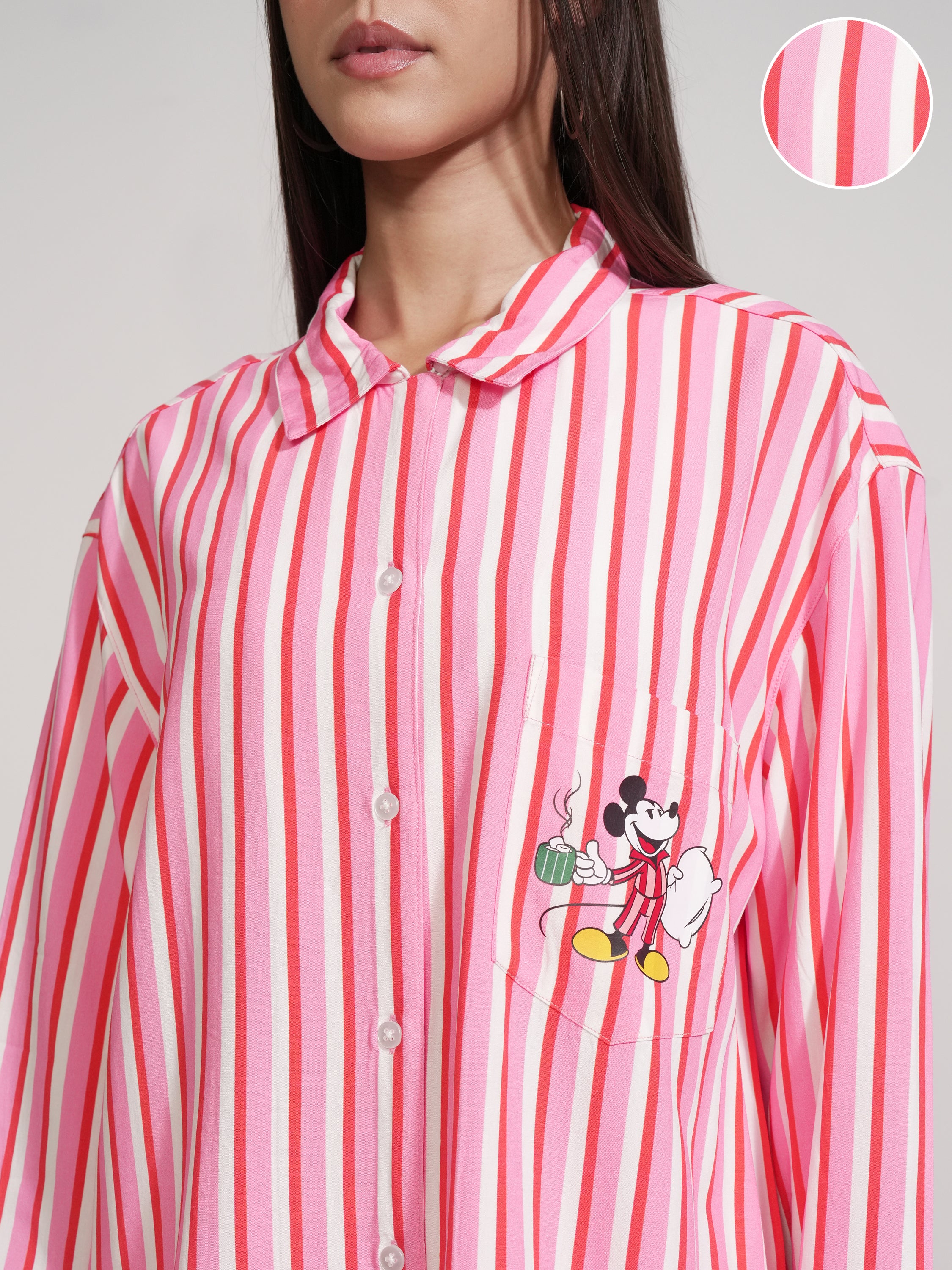 Disney By Tokyo Talkies Women Pink Mickey Mouse Shirt With Trouser - Pink - Image 5