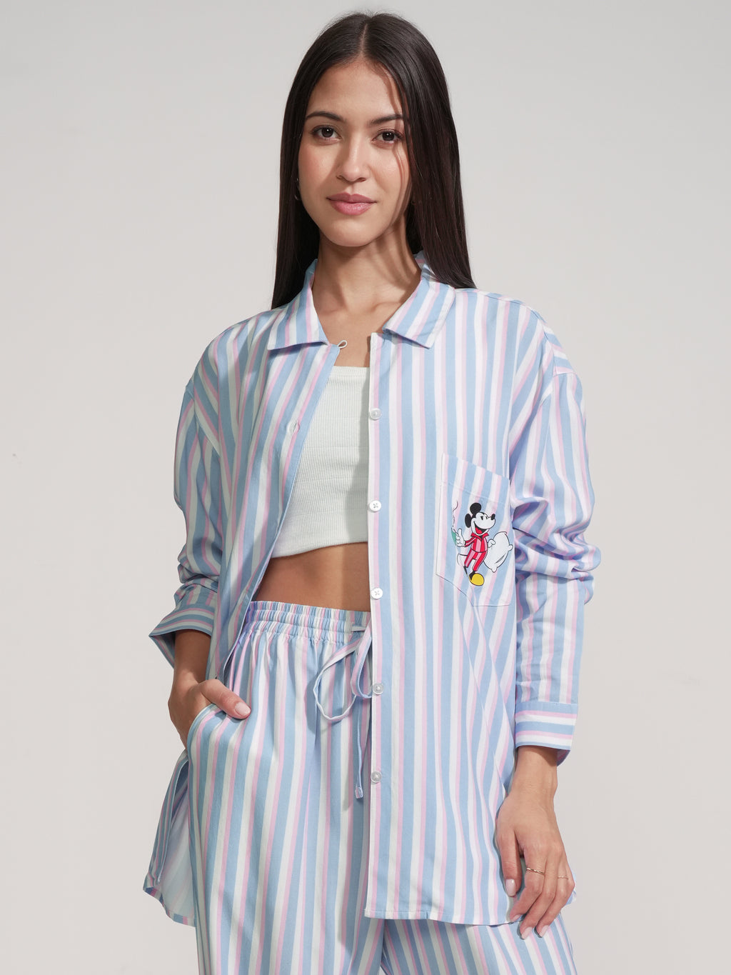 Disney By Tokyo Talkies Women Blue Mickey Mouse Shirt With Trouser - Blue - Image 1