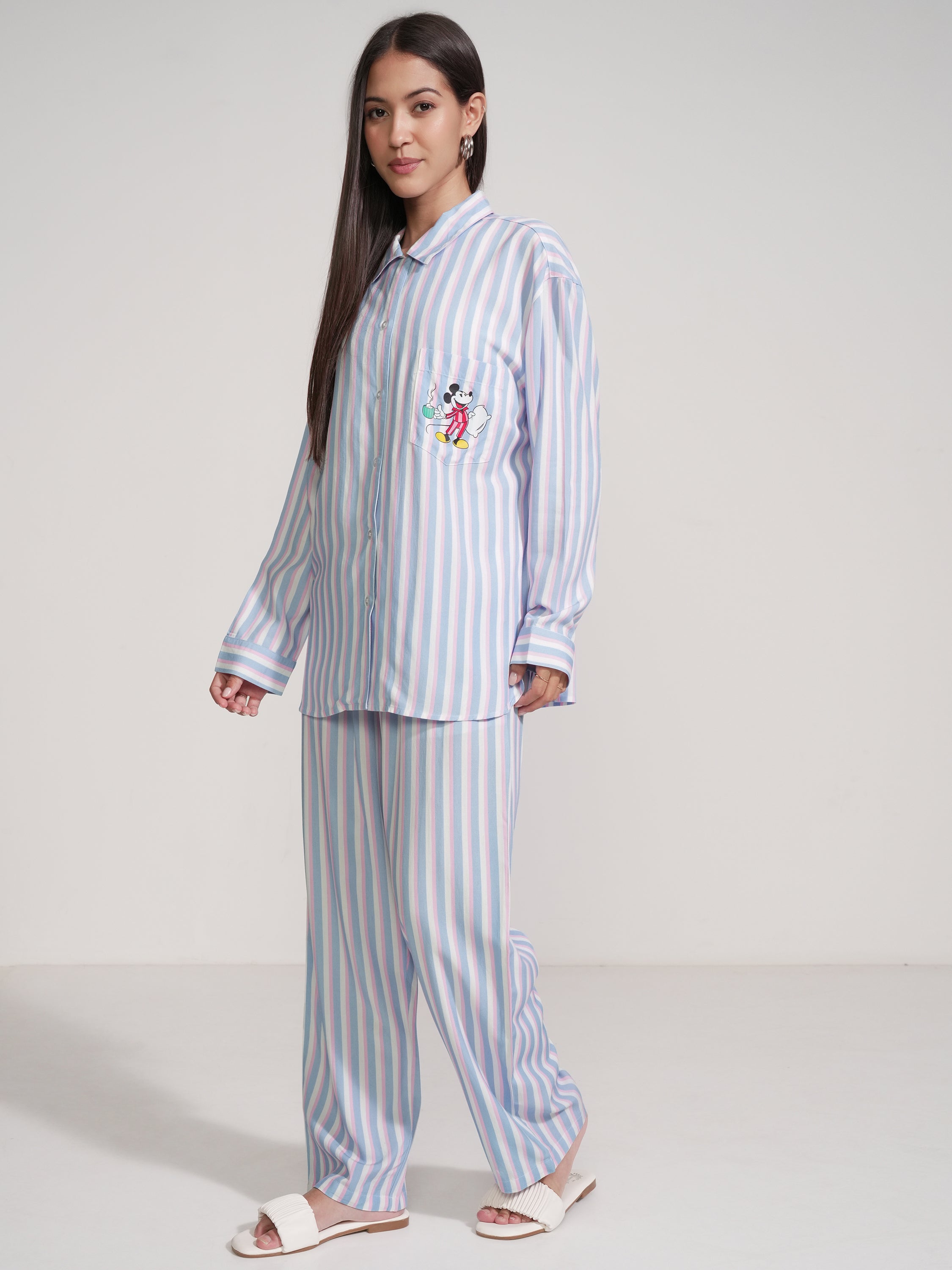 Disney By Tokyo Talkies Women Blue Mickey Mouse Shirt With Trouser - Blue - Image 4