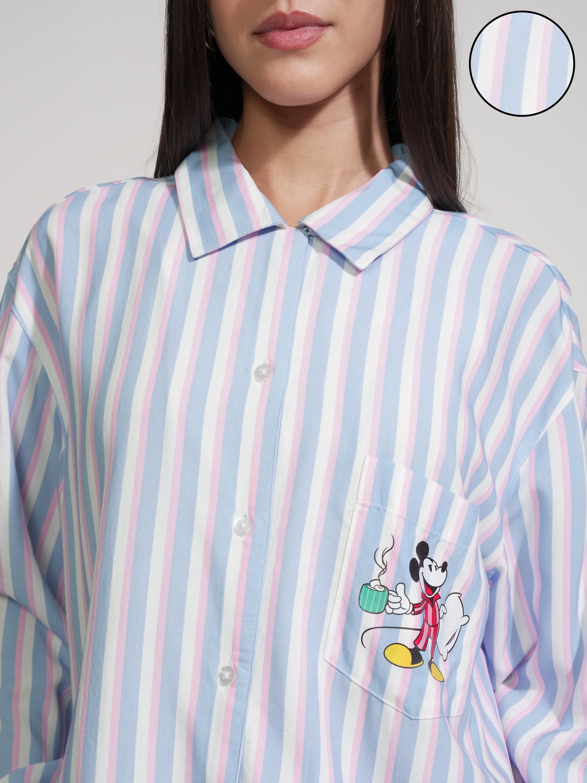 Disney By Tokyo Talkies Women Blue Mickey Mouse Shirt With Trouser - Blue - Image 5