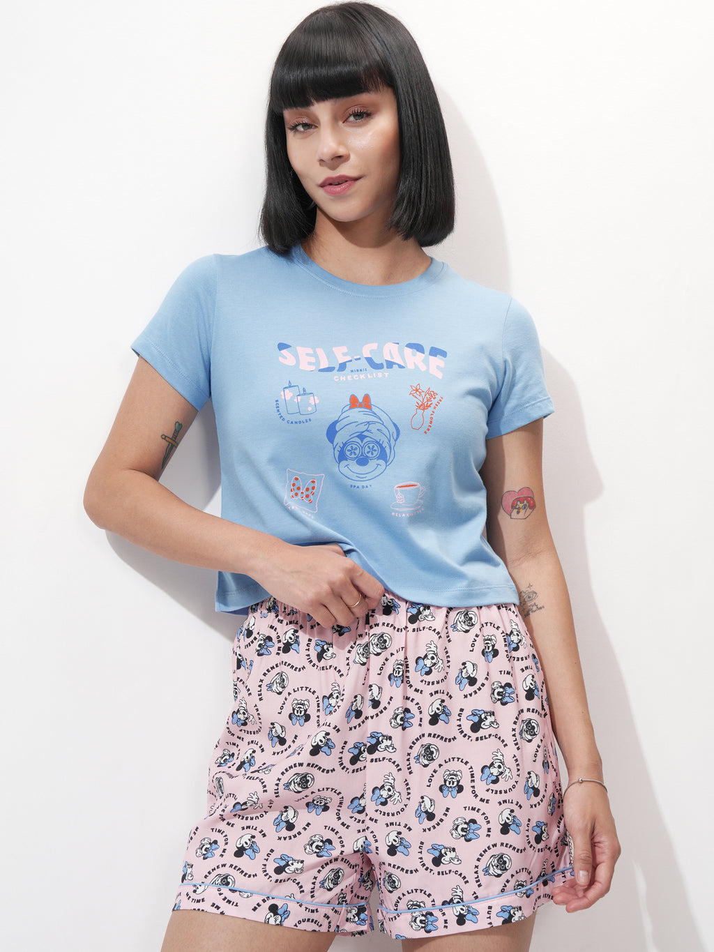 Disney By Tokyo Talkies Women Blue Minnie Mouse Top With Short - Blue - Image 1