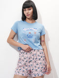 Disney By Tokyo Talkies Women Blue Minnie Mouse Top With Short - Blue - Image 1