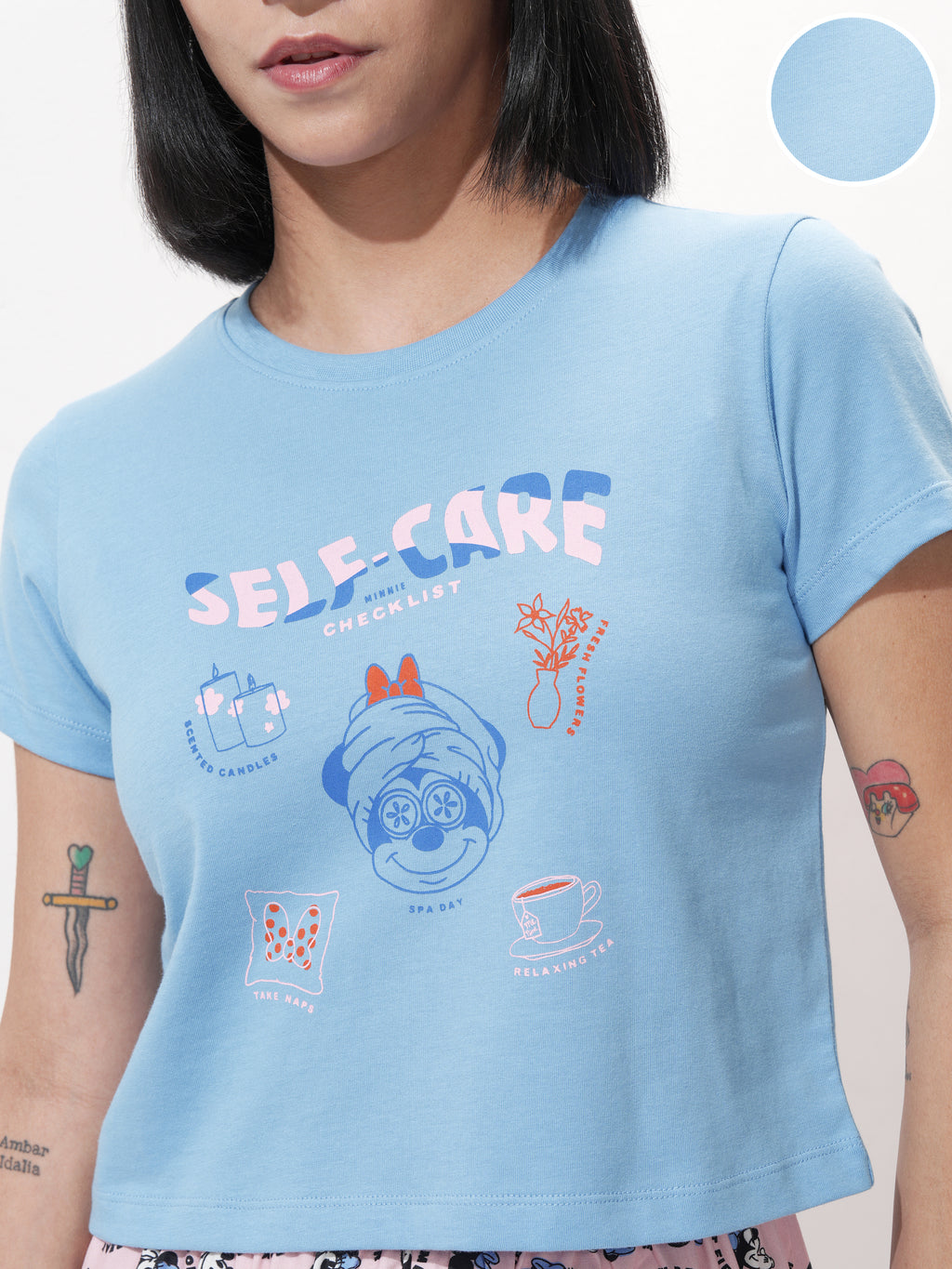 Disney By Tokyo Talkies Women Blue Minnie Mouse Top With Short - Blue - Image 5