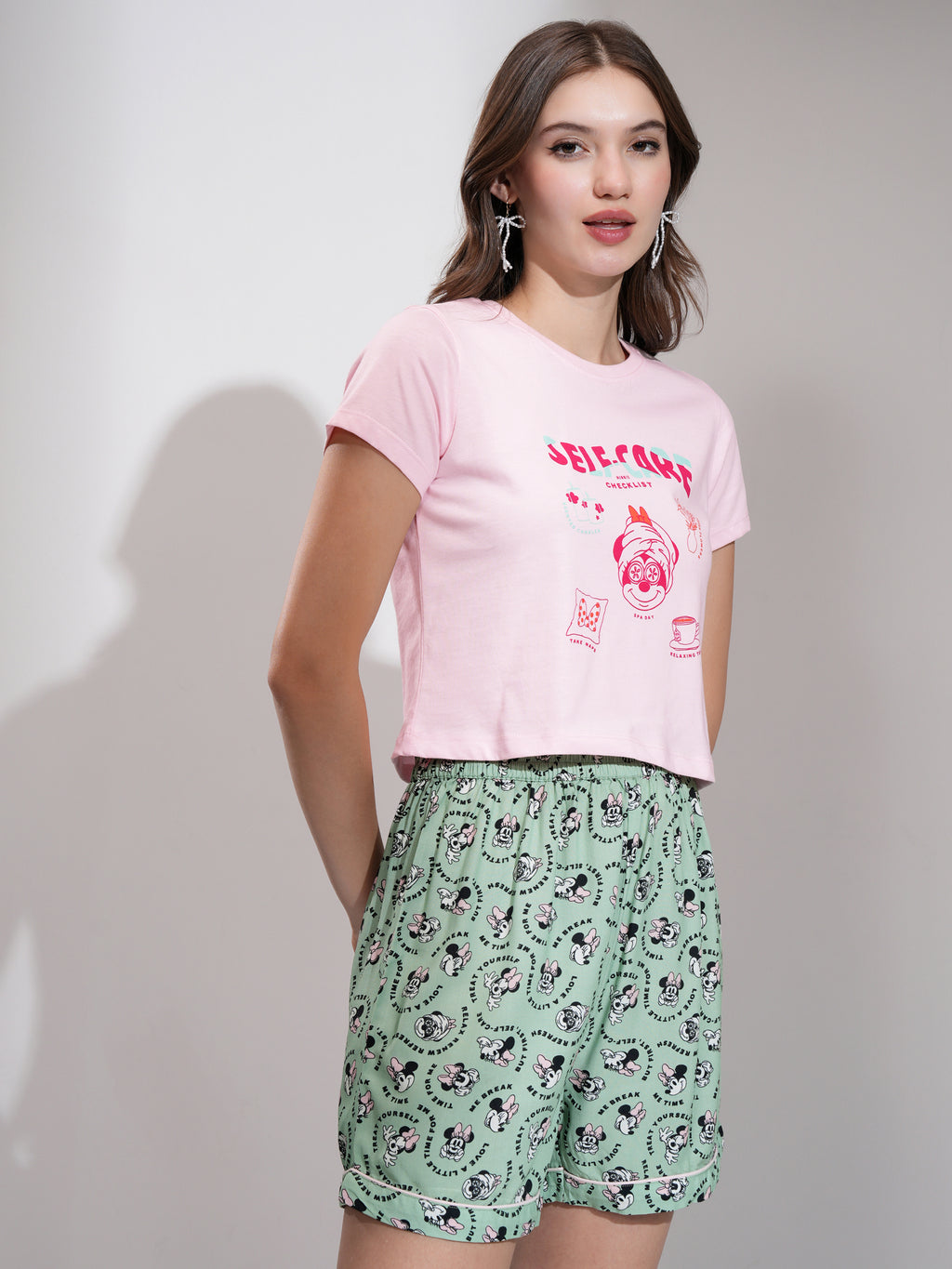 Disney By Tokyo Talkies Women Pink Minnie Mouse T-shirt With Short - Pink - Image 6