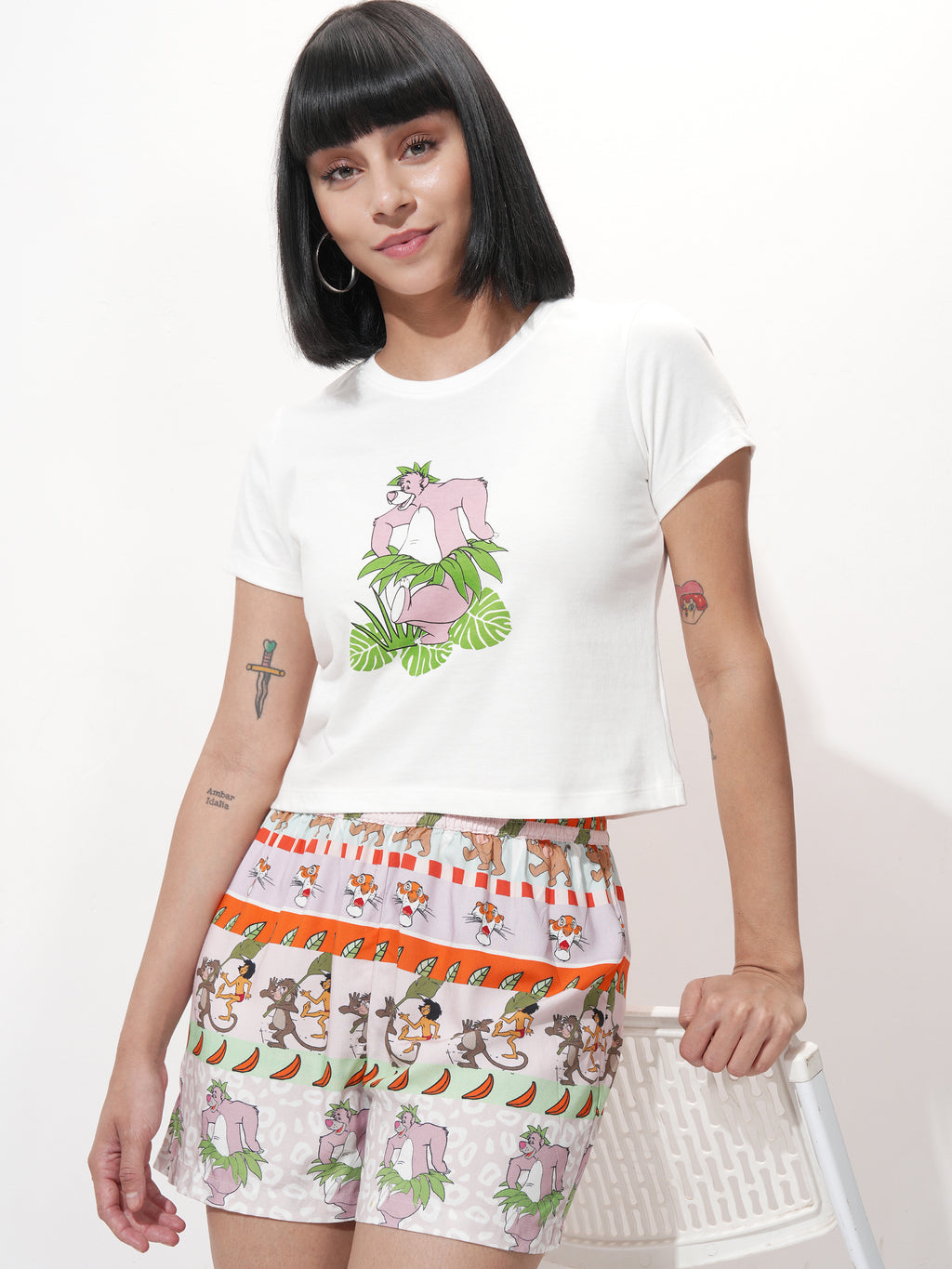 Disney By Tokyo Talkies Women White Baloo Top With Short - White - Image 1
