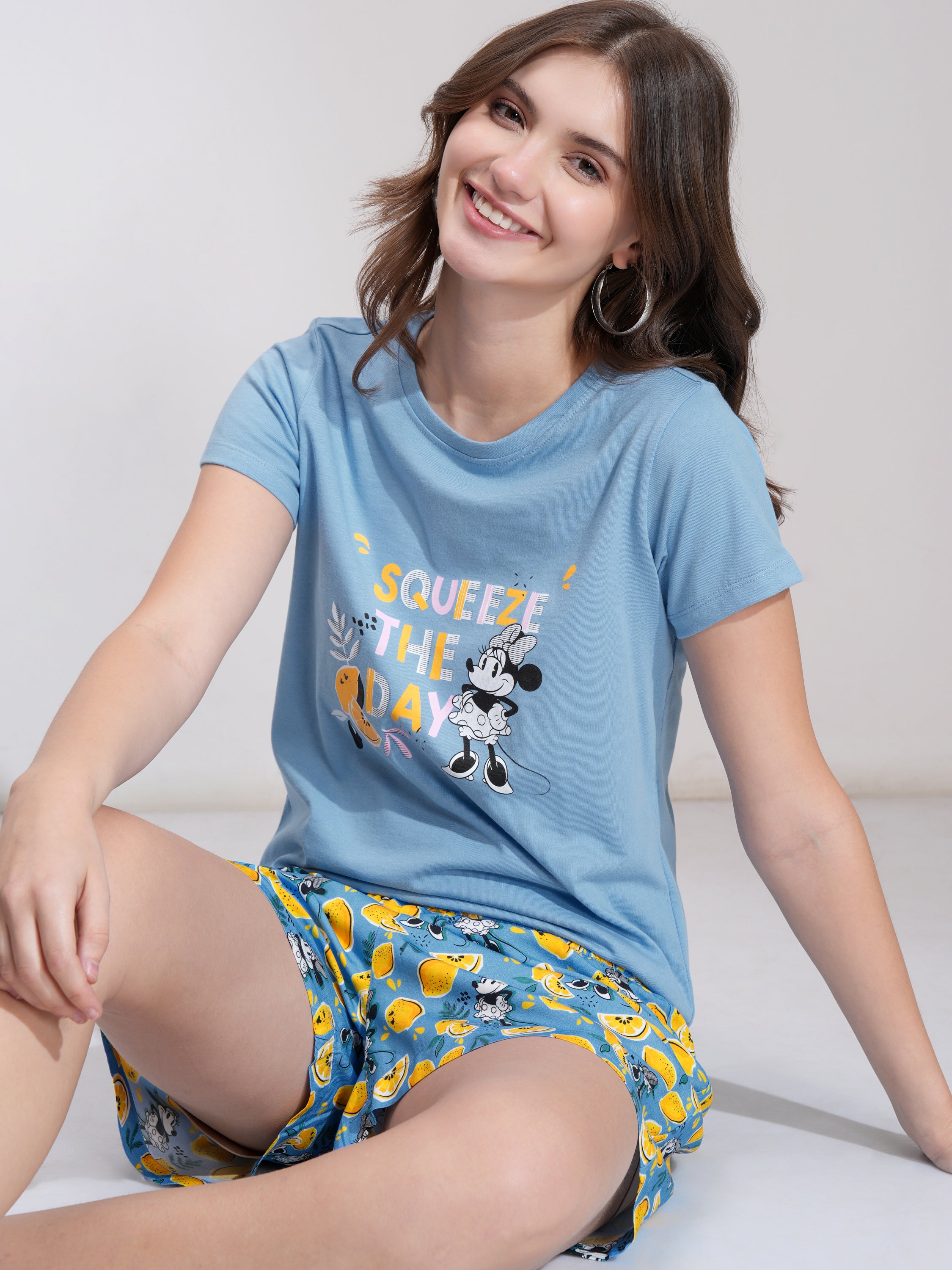 Disney By Tokyo Talkies Women Blue Minnie Mouse T-shirt With Short - Blue - Image 1