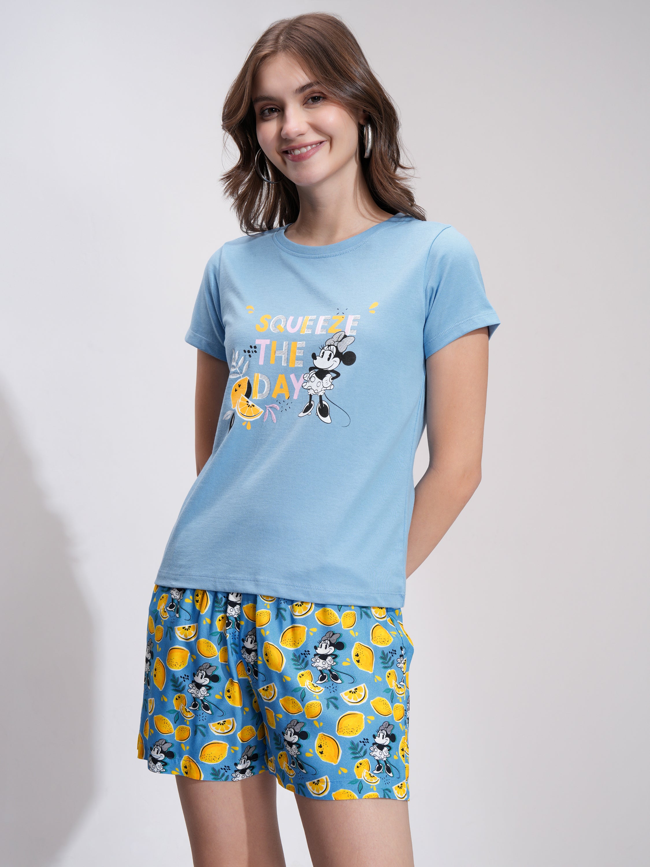 Disney By Tokyo Talkies Women Blue Minnie Mouse T-shirt With Short - Blue - Image 4
