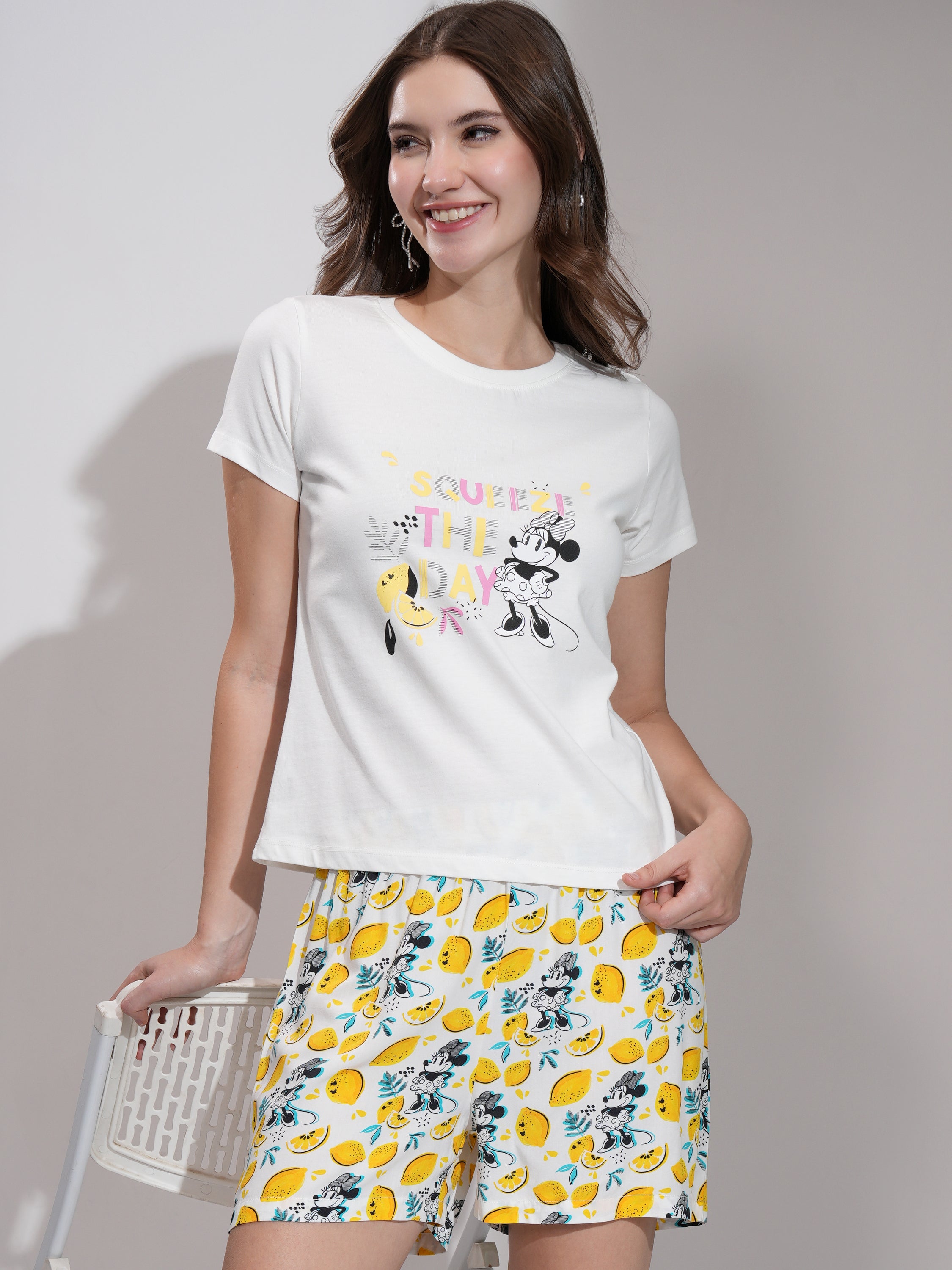 Disney By Tokyo Talkies Women White Minnie Mouse T-shirt With Short - White - Image 1