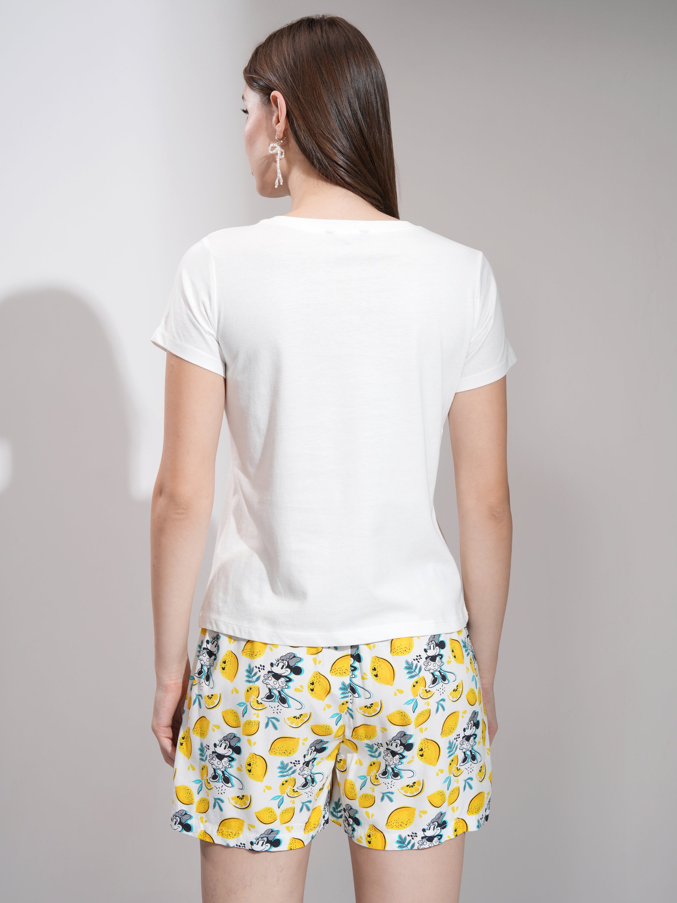 Disney By Tokyo Talkies Women White Minnie Mouse T-shirt With Short - White - Image 3